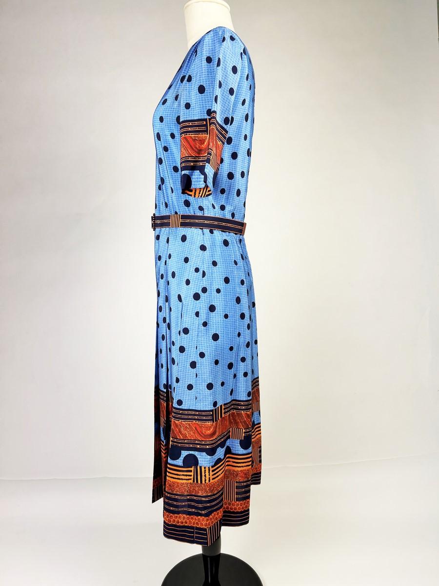 Robe en taffetas imprimé de Jules-François Crahay pour Lanvin - Paris Circa 1975 en vente 5