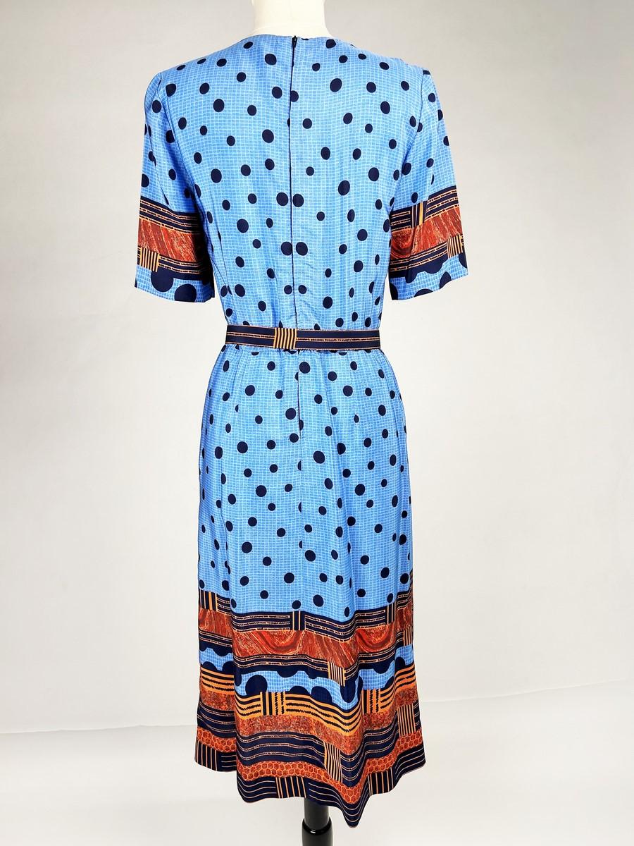 Robe en taffetas imprimé de Jules-François Crahay pour Lanvin - Paris Circa 1975 en vente 6