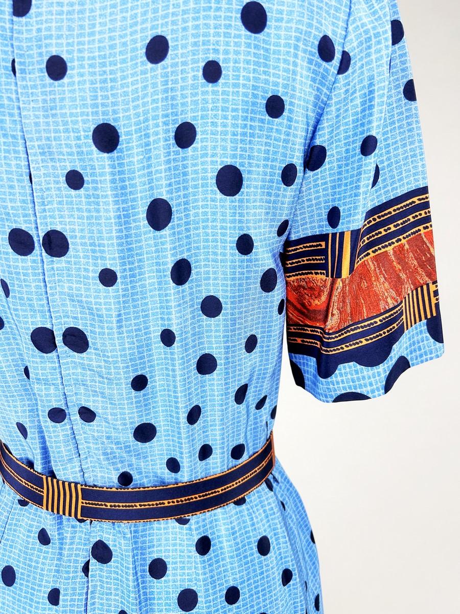Robe en taffetas imprimé de Jules-François Crahay pour Lanvin - Paris Circa 1975 en vente 7