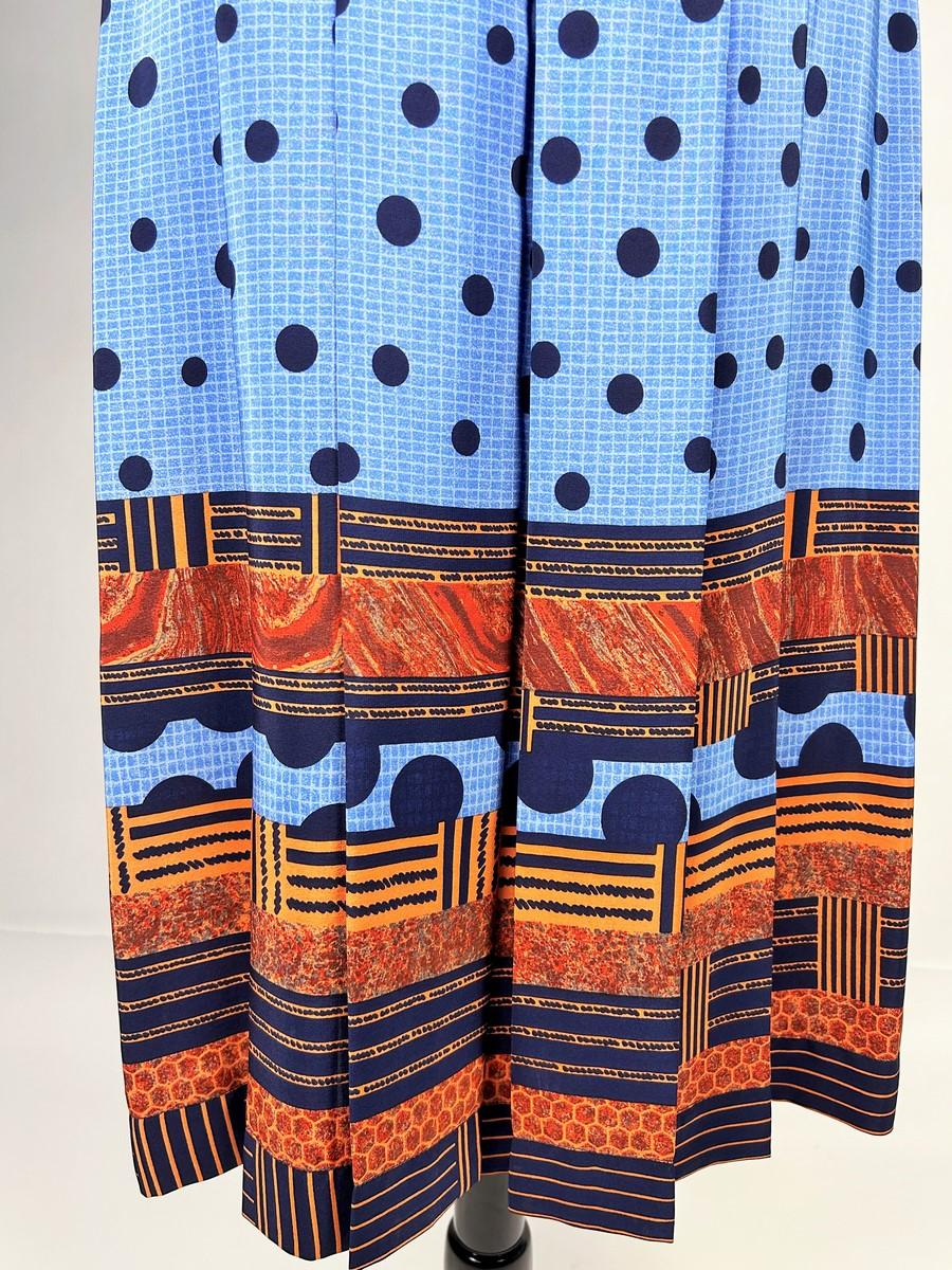 Robe en taffetas imprimé de Jules-François Crahay pour Lanvin - Paris Circa 1975 Bon état - En vente à Toulon, FR