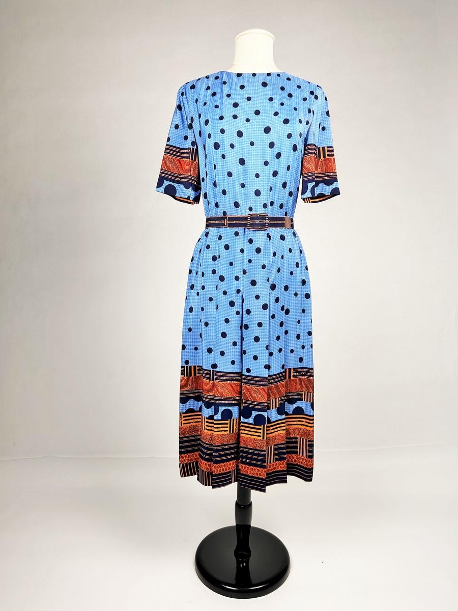 Robe en taffetas imprimé de Jules-François Crahay pour Lanvin - Paris Circa 1975 en vente 1