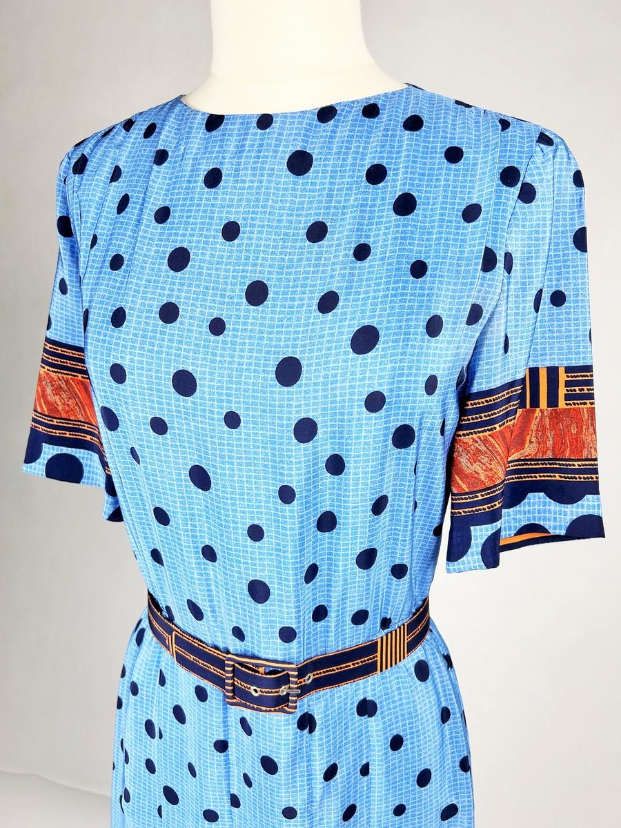 Robe en taffetas imprimé de Jules-François Crahay pour Lanvin - Paris Circa 1975 en vente 2