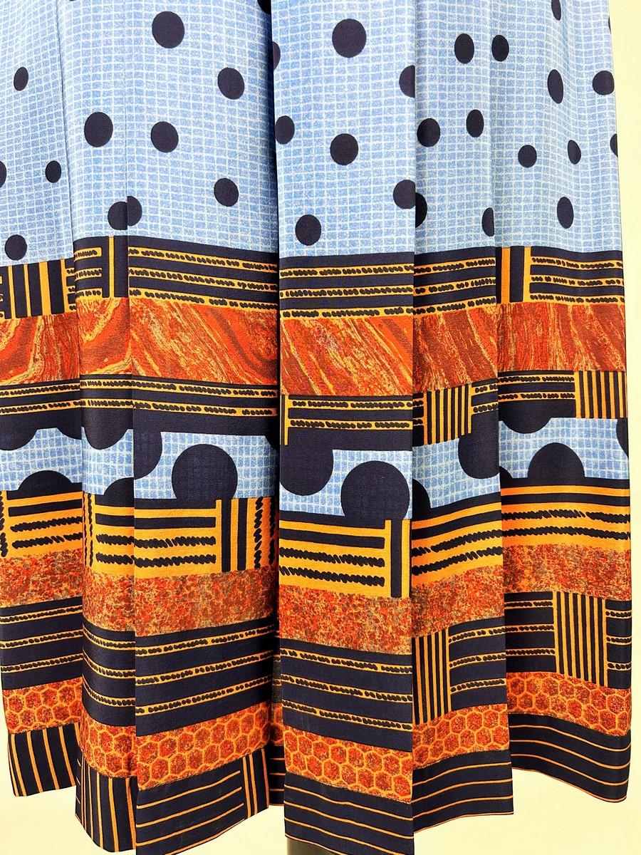 Robe en taffetas imprimé de Jules-François Crahay pour Lanvin - Paris Circa 1975 en vente 3