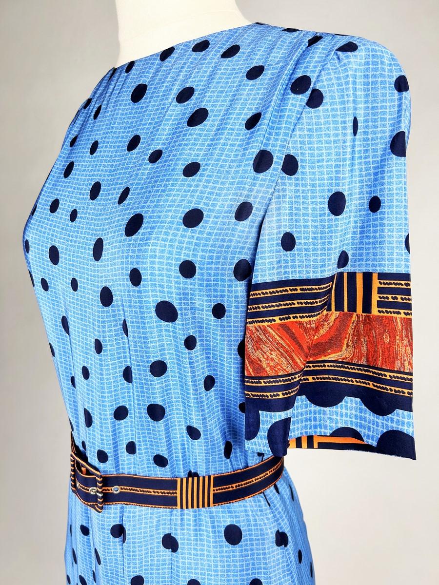 Robe en taffetas imprimé de Jules-François Crahay pour Lanvin - Paris Circa 1975 en vente 4