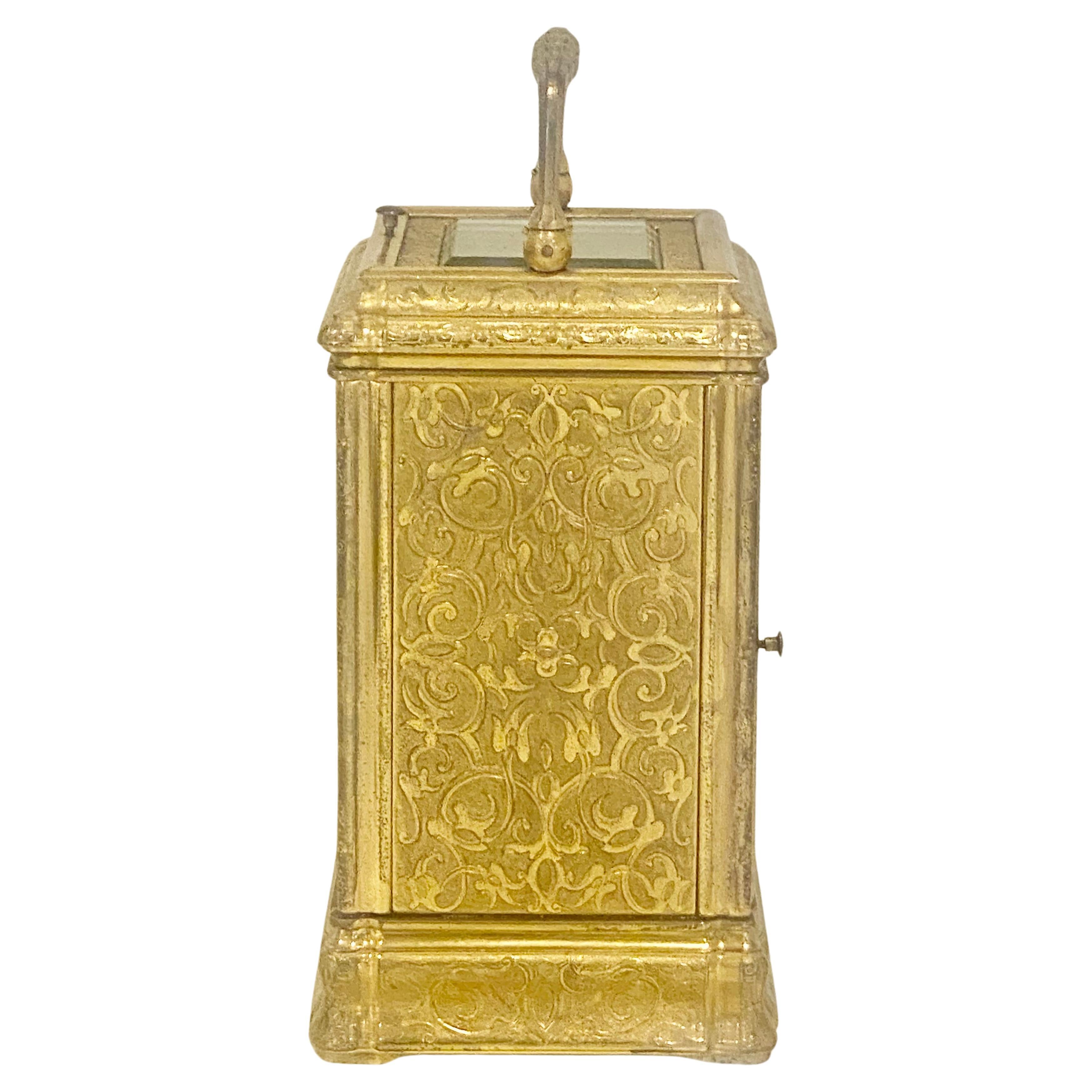 Profusely Engraved to All Sides Gilt Bronze Carriage Clock, circa 1860 For Sale 5