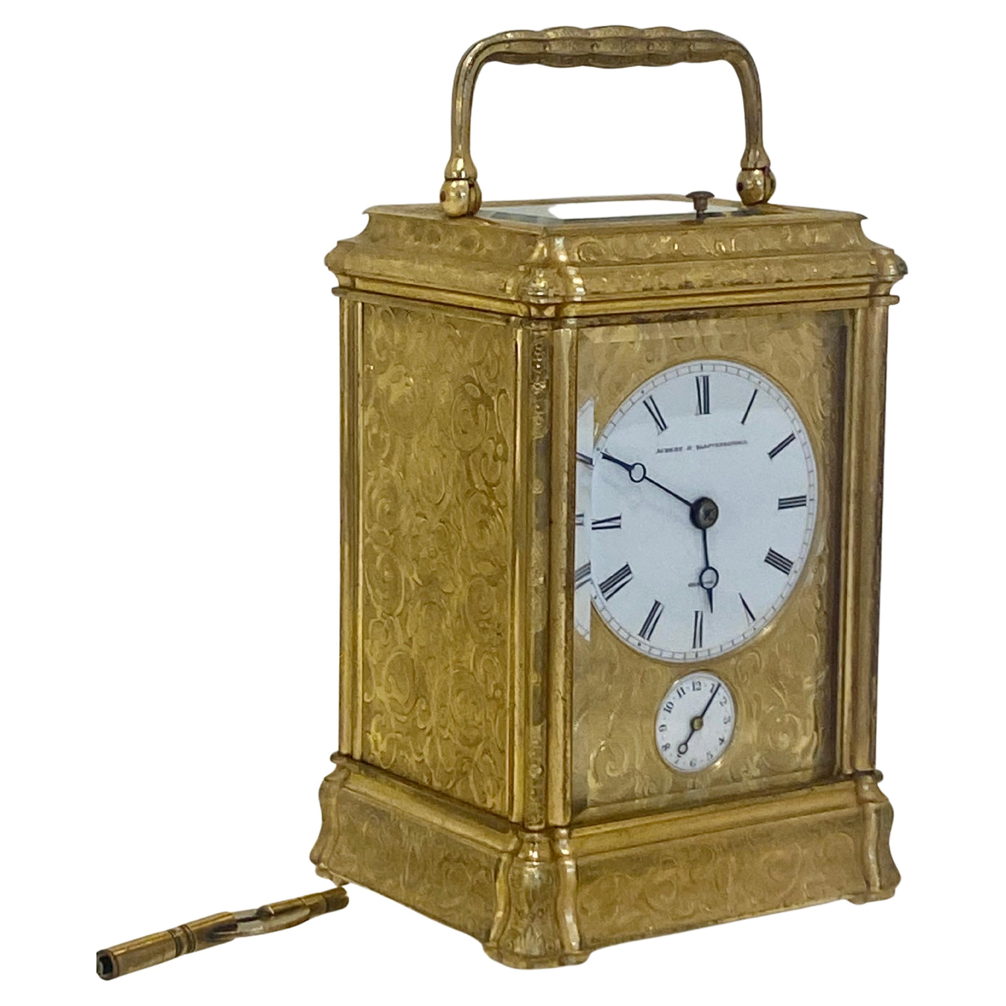 Profusely Engraved to All Sides Gilt Bronze Carriage Clock, circa 1860 For Sale 6