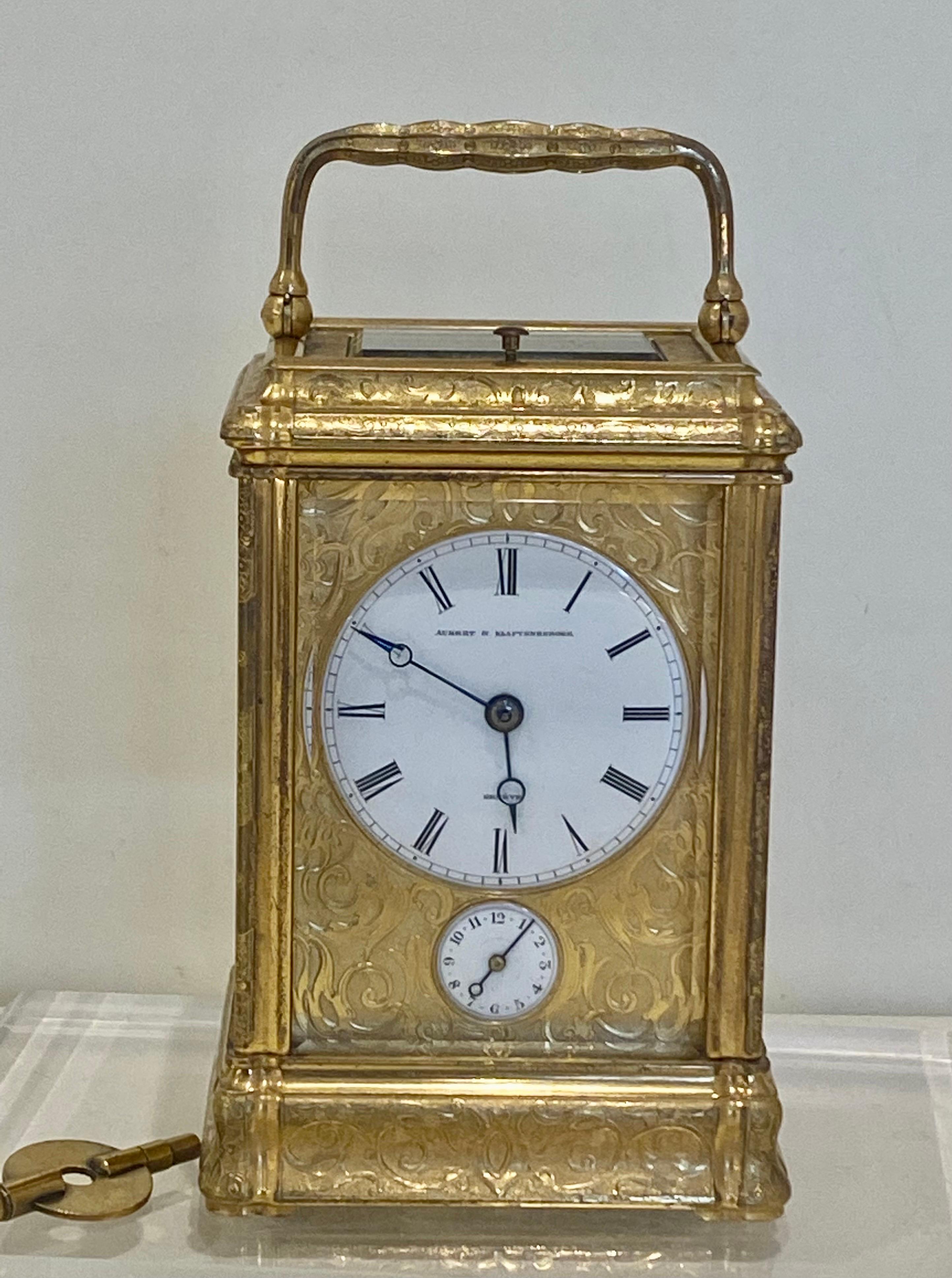 Profusely Engraved to All Sides Gilt Bronze Carriage Clock, circa 1860 For Sale 9