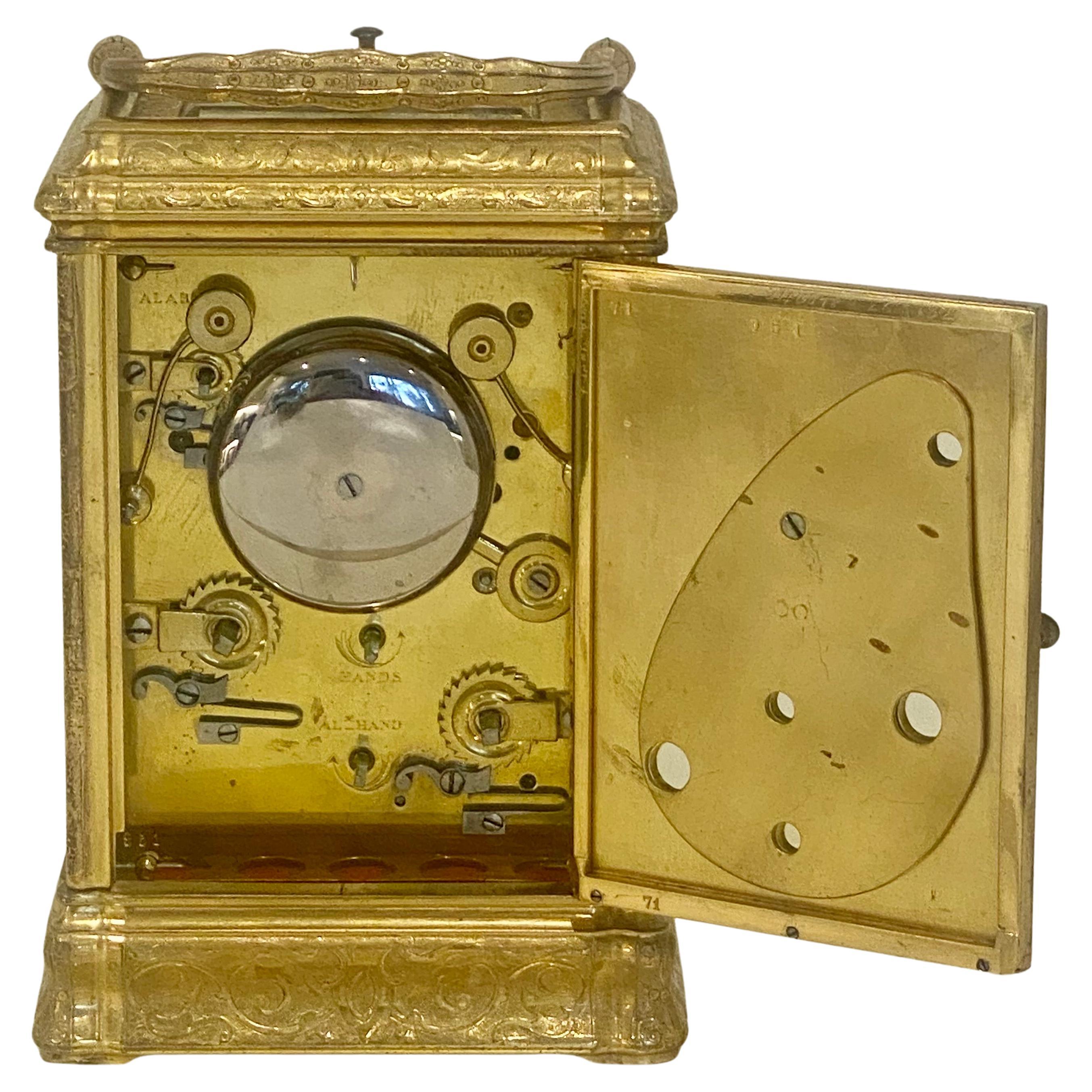 Profusely Engraved to All Sides Gilt Bronze Carriage Clock, circa 1860 For Sale 11