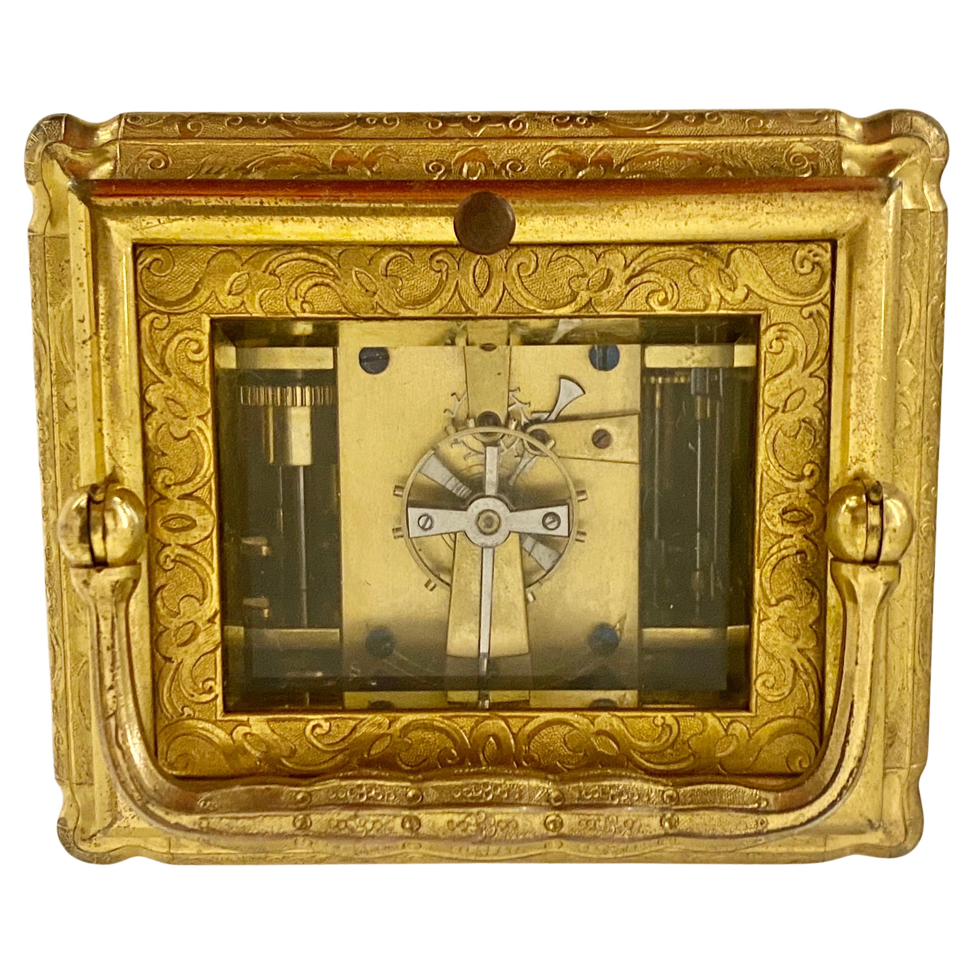 Profusely Engraved to All Sides Gilt Bronze Carriage Clock, circa 1860 For Sale 13