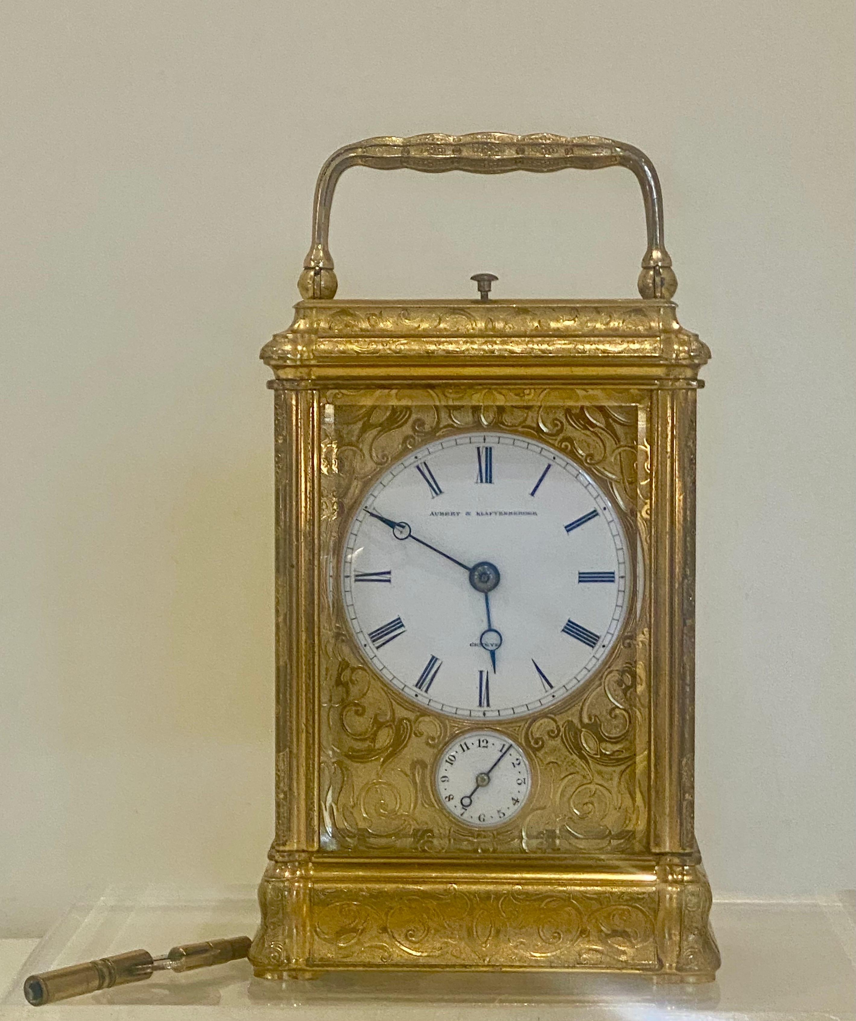 Profusely Engraved to All Sides Gilt Bronze Carriage Clock, circa 1860 For Sale 14