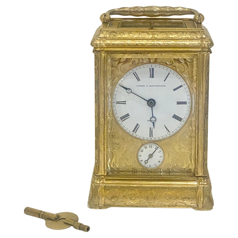 Clock Signed Fs Profusely Engraved to All Sides Gilt Bronze Carriage Clock, circa 1860 ...