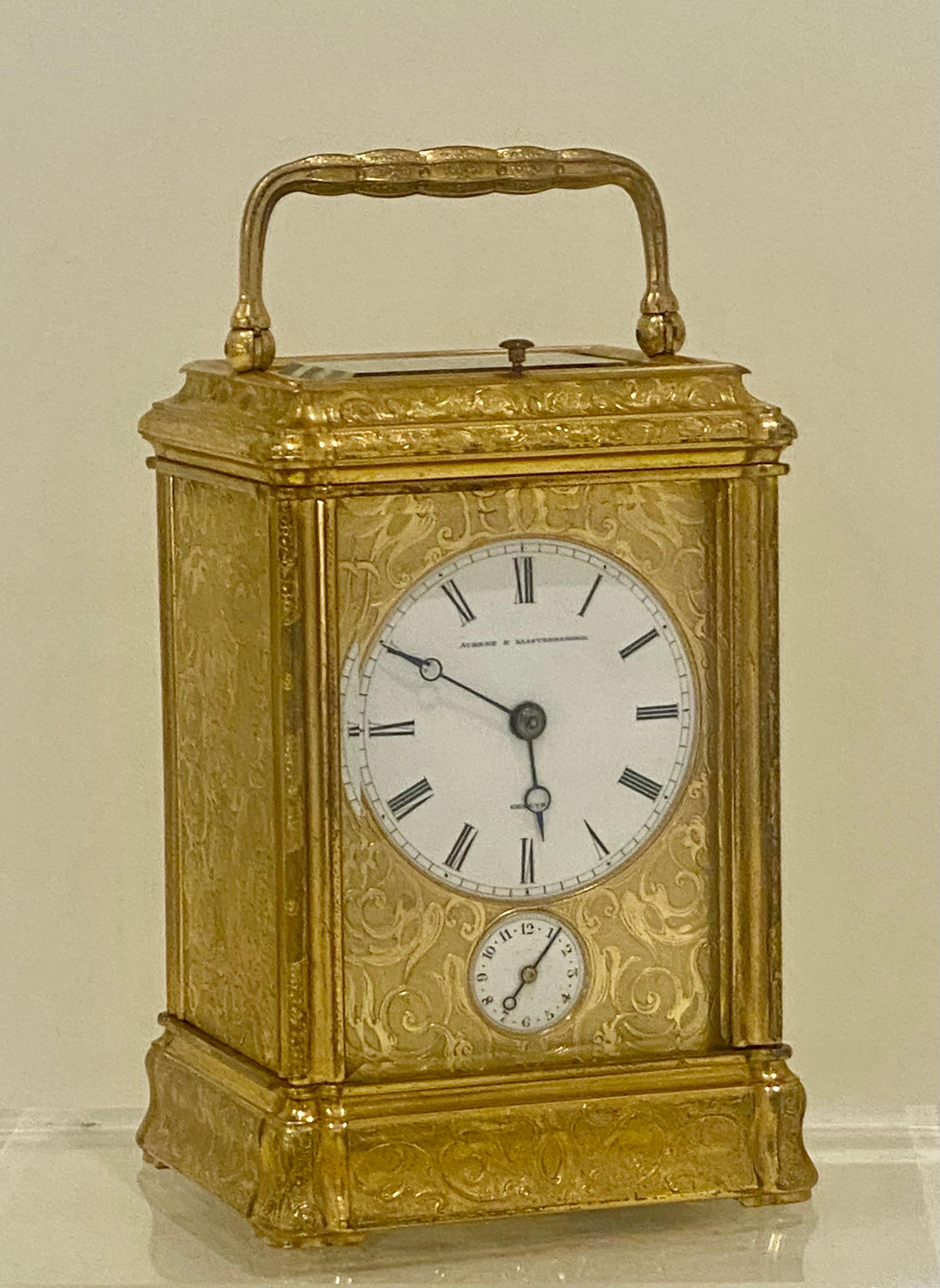 Profusely Engraved to All Sides Gilt Bronze Carriage Clock, circa 1860 For Sale 15