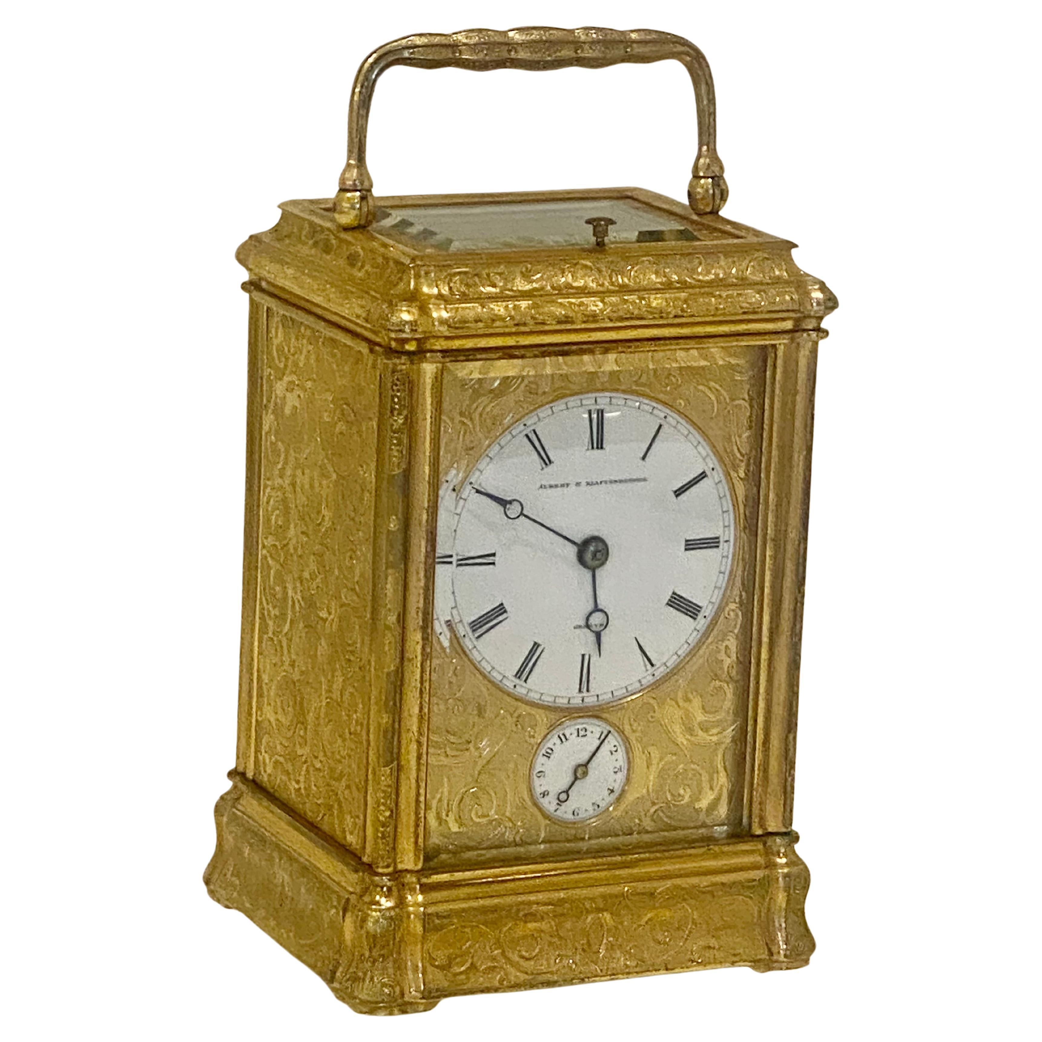 Profusely Engraved to All Sides Gilt Bronze Carriage Clock, circa 1860 For Sale