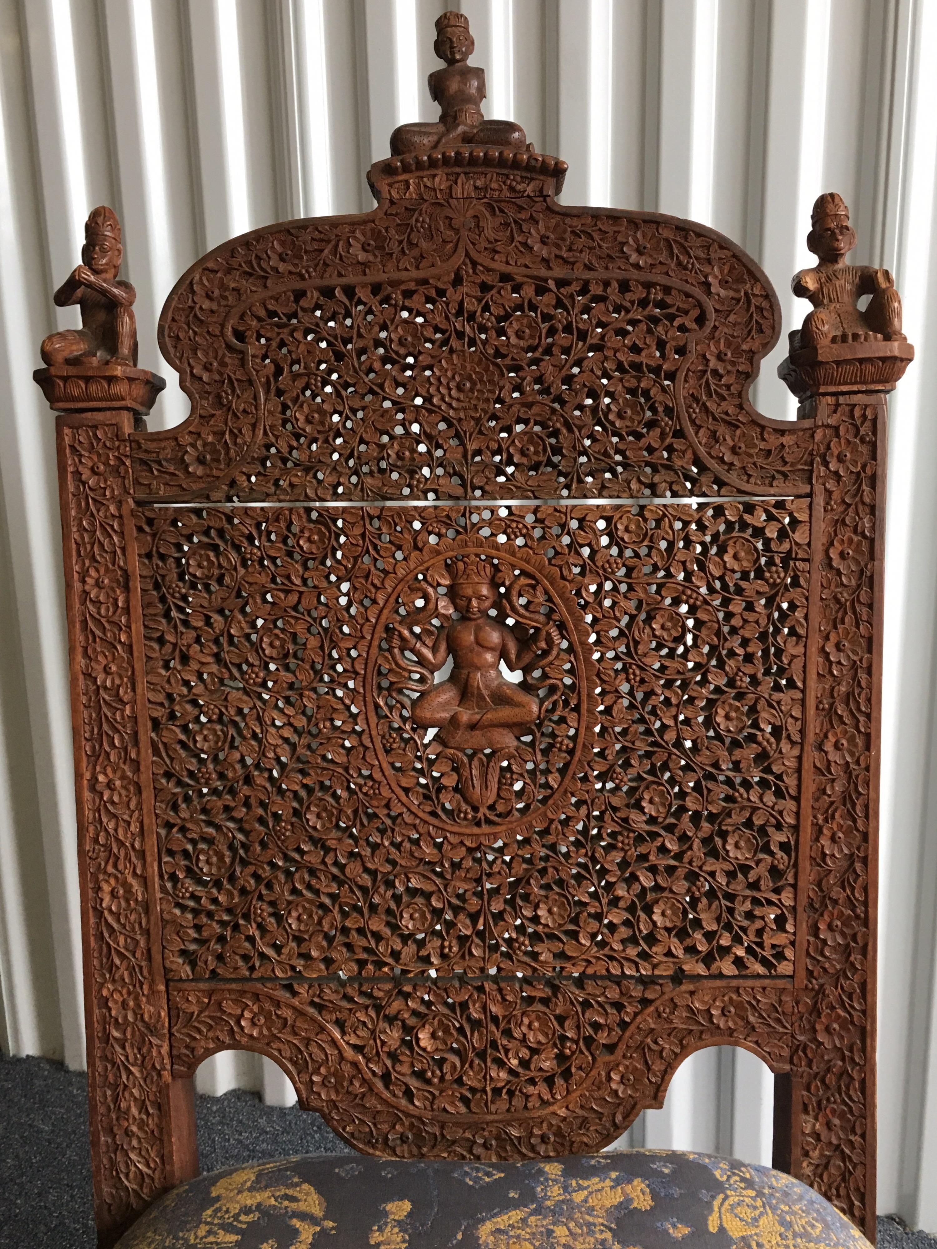 Profusely Pierced Carved Indian Rosewood Low Side Chair, circa 1880 6