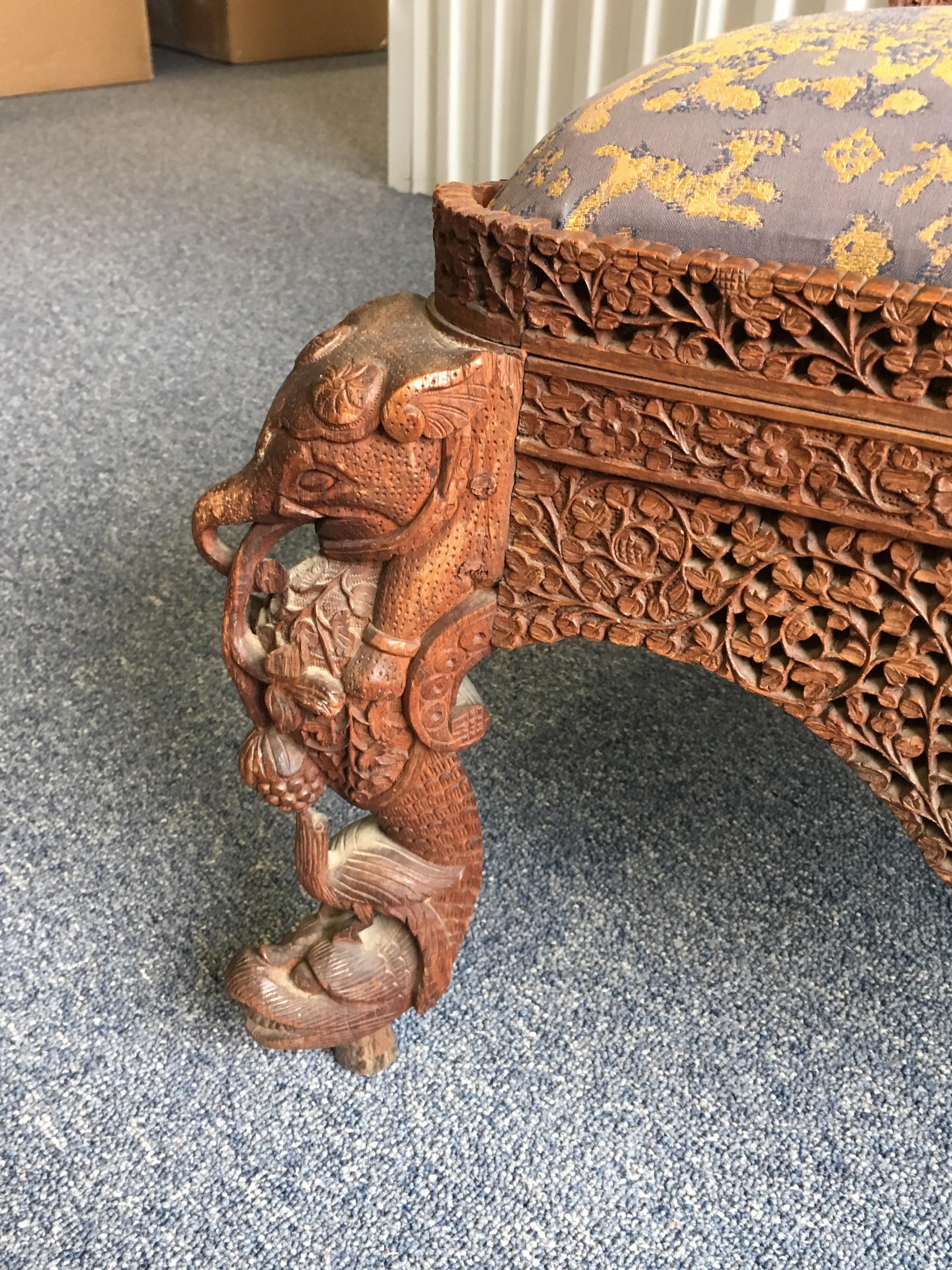 Profusely Pierced Carved Indian Rosewood Low Side Chair, circa 1880 7