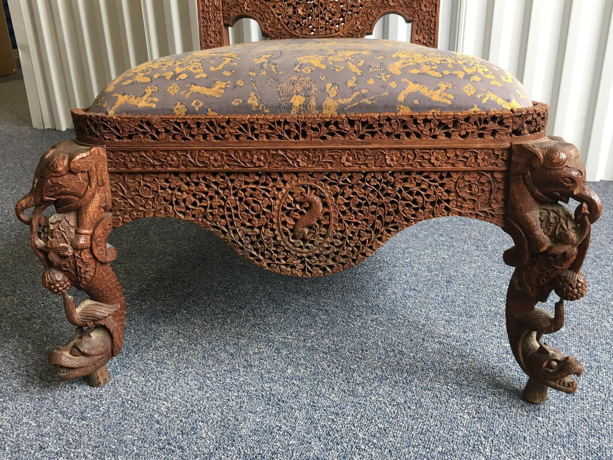 Profusely Pierced Carved Indian Rosewood Low Side Chair, circa 1880 9