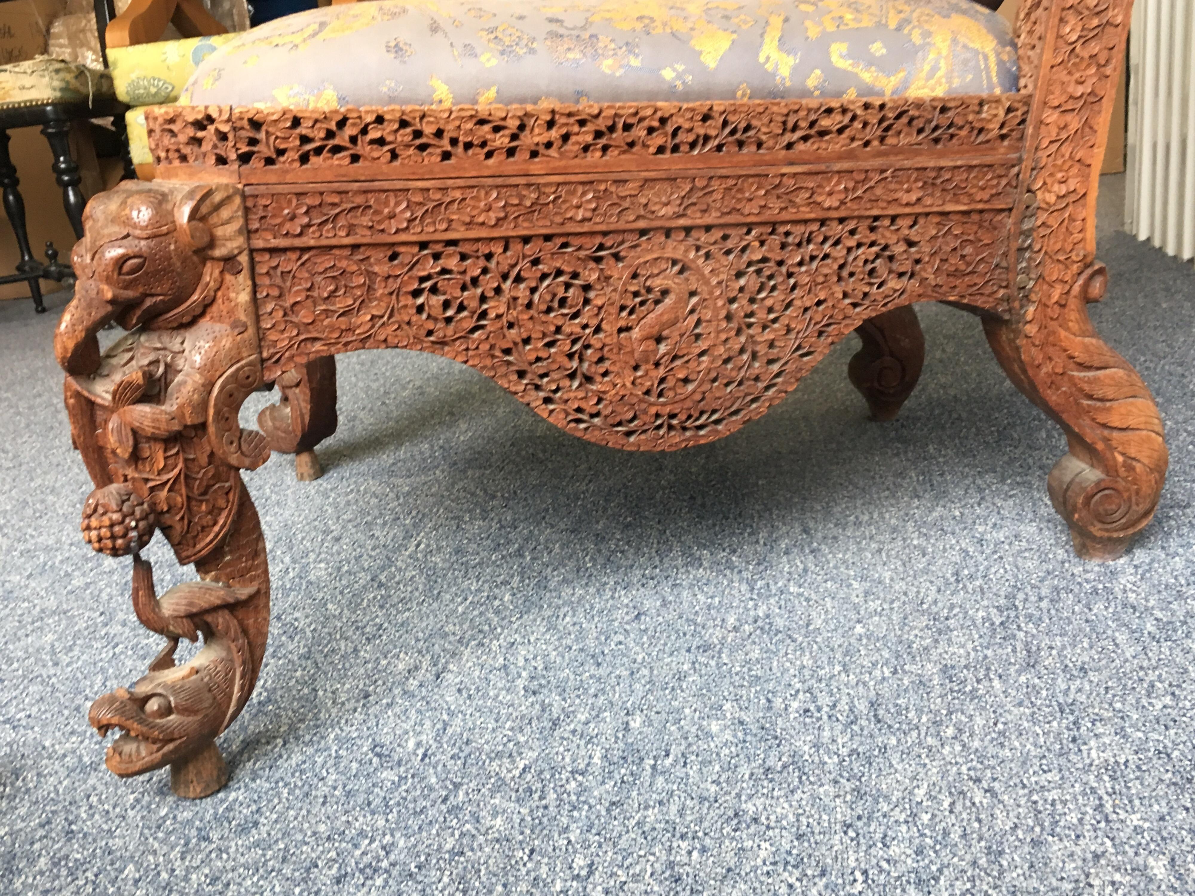 Profusely Pierced Carved Indian Rosewood Low Side Chair, circa 1880 10