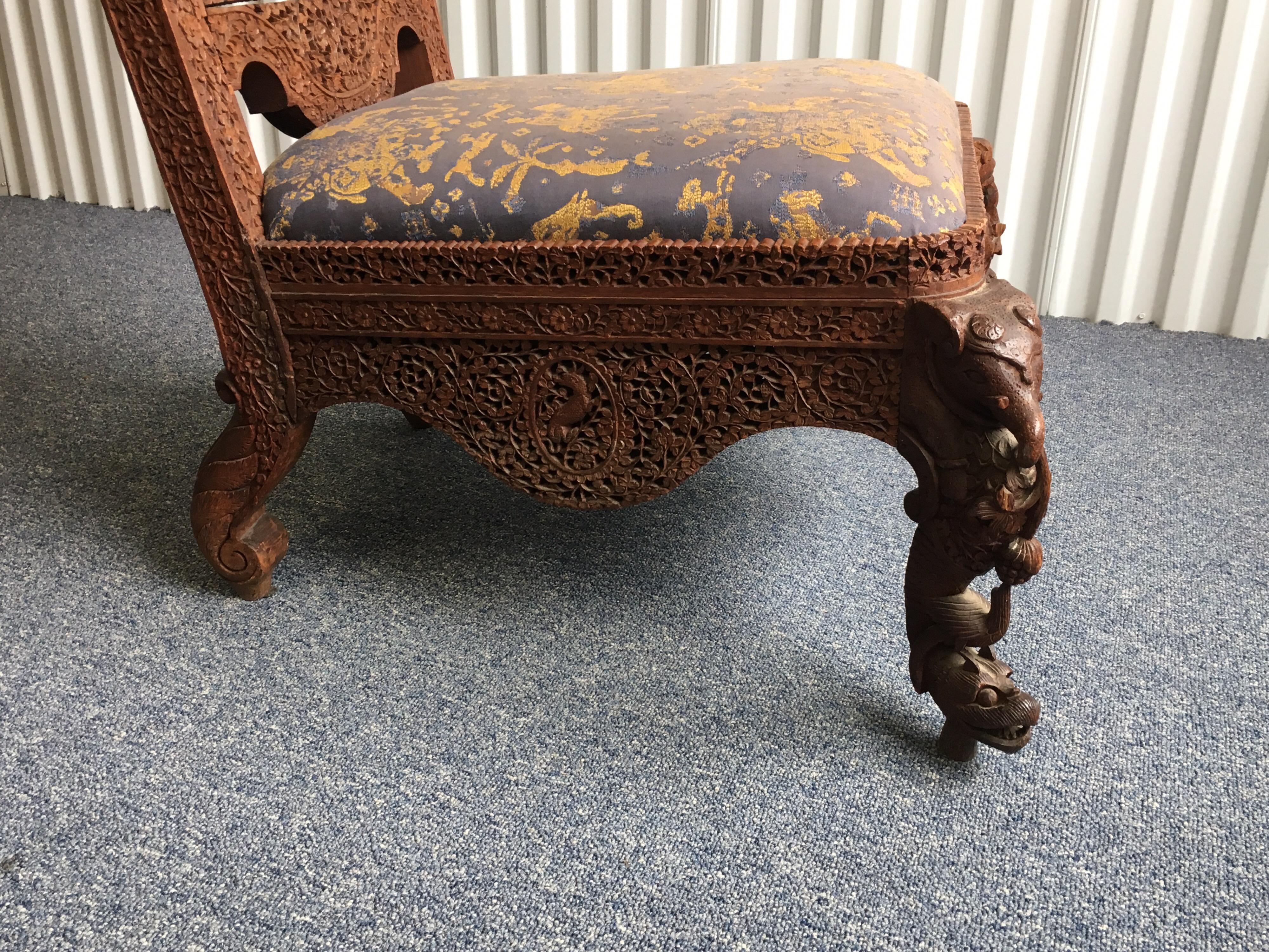 Profusely Pierced Carved Indian Rosewood Low Side Chair, circa 1880 11