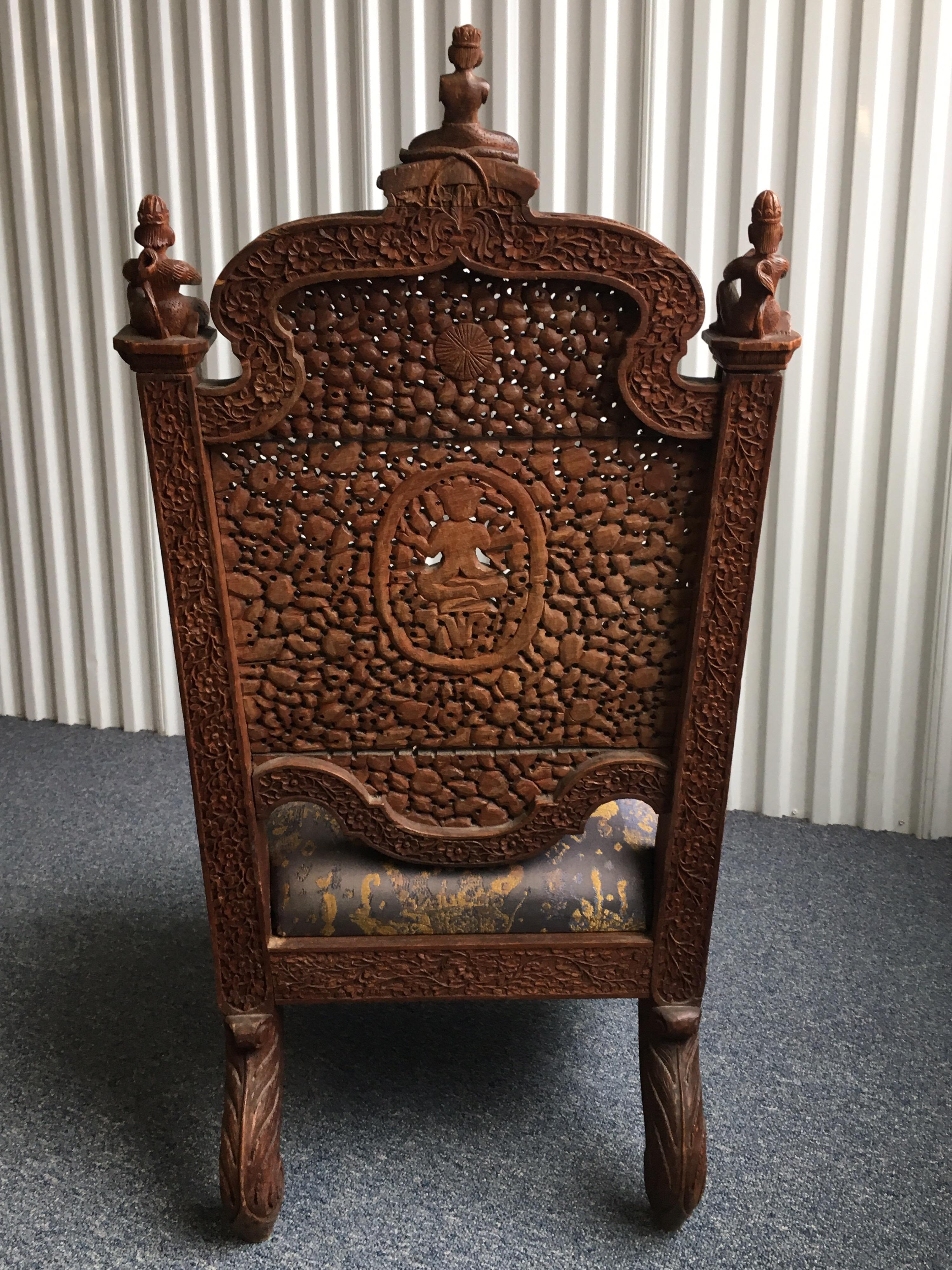 Victorian Profusely Pierced Carved Indian Rosewood Low Side Chair, circa 1880
