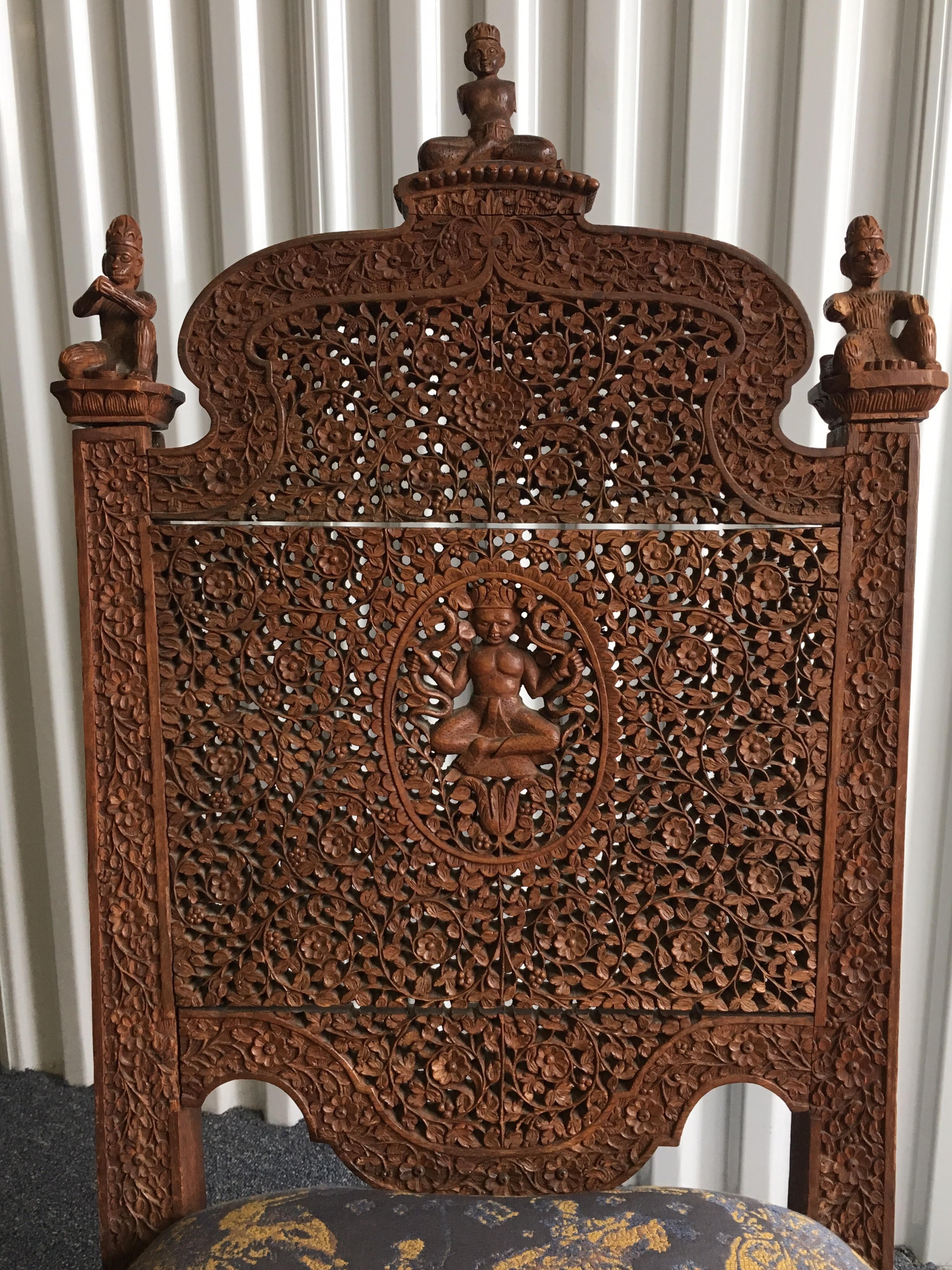 Profusely Pierced Carved Indian Rosewood Low Side Chair, circa 1880 In Good Condition In Southampton, NY