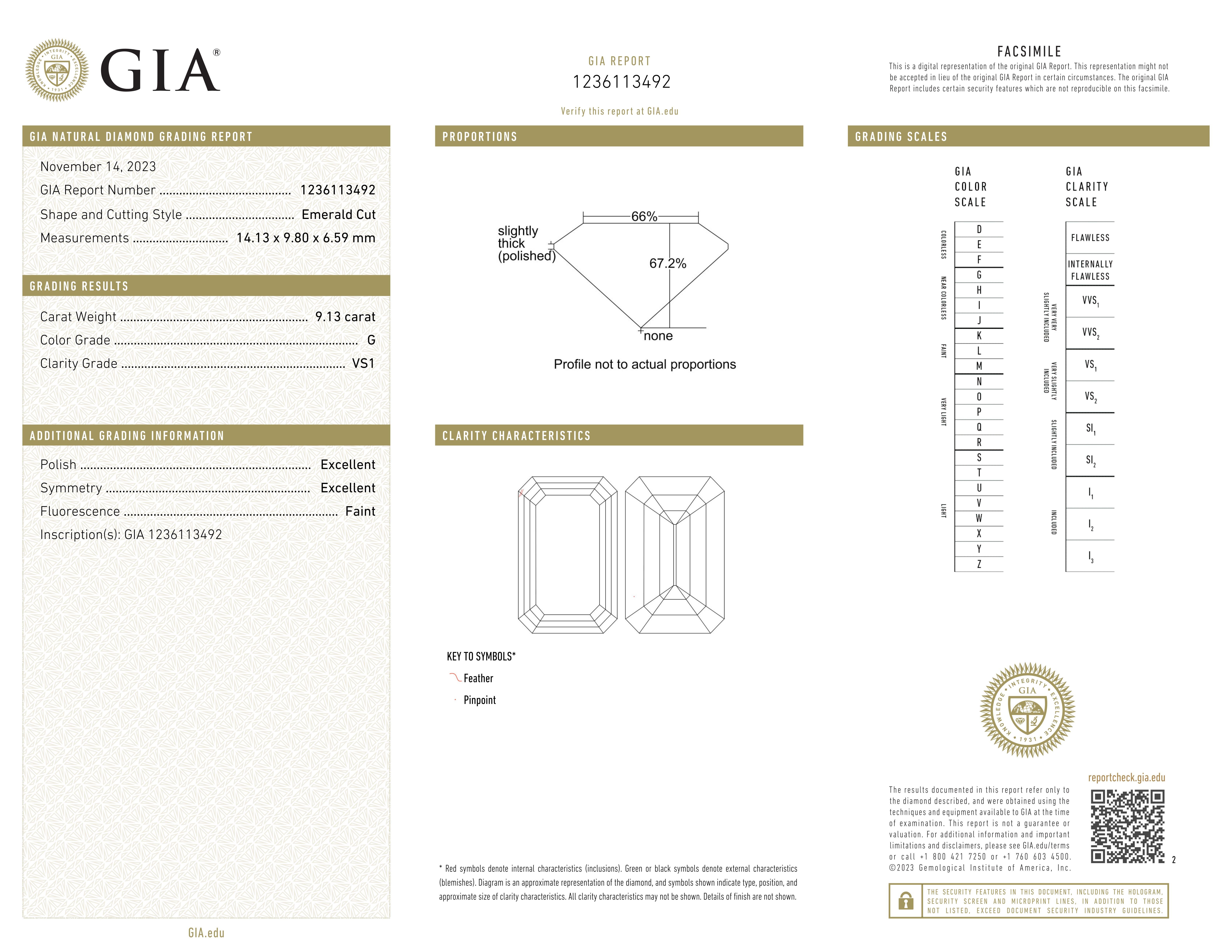 Women's A Promise in Platinum: 9.13ct G/VS1 Emerald Cut Embraced by Trapezoids For Sale
