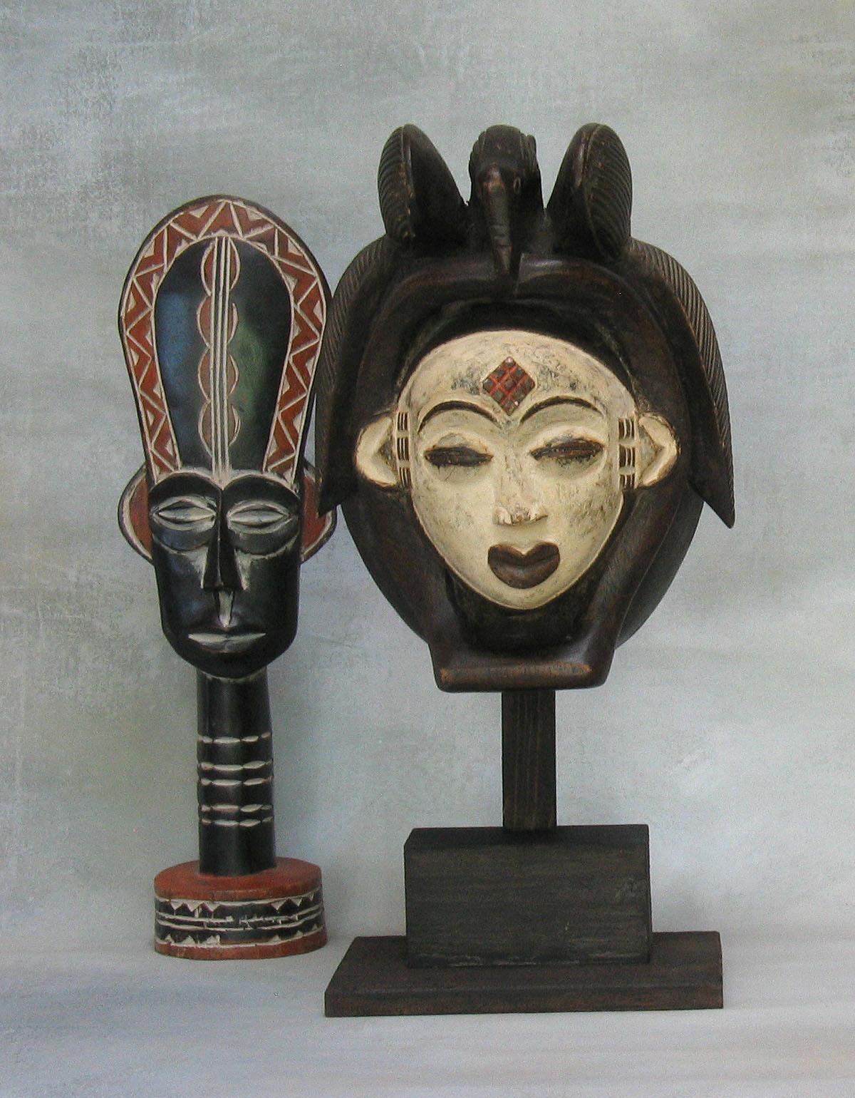 Punu Mask Gabon 20th Century with Decorative African Statue 20th Century 4