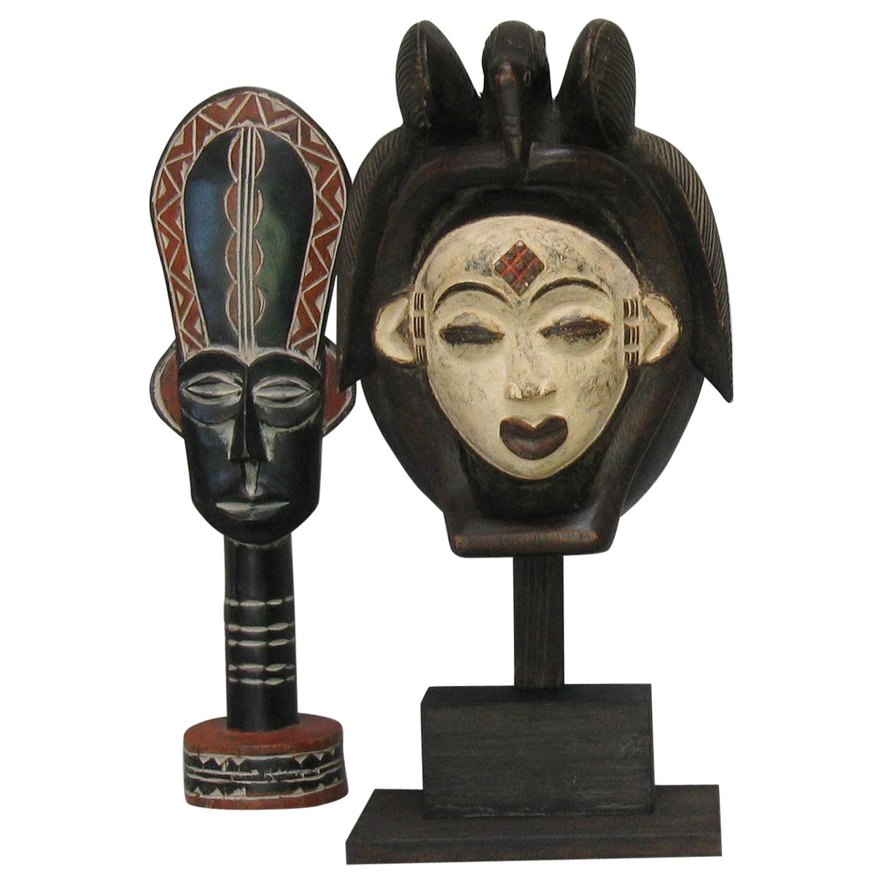Punu Mask Gabon 20th Century with Decorative African Statue 20th Century