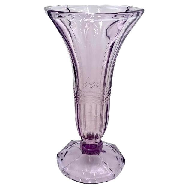 Purple Art Deco Vase, Huta Zawiercie, Poland, 1960s For Sale