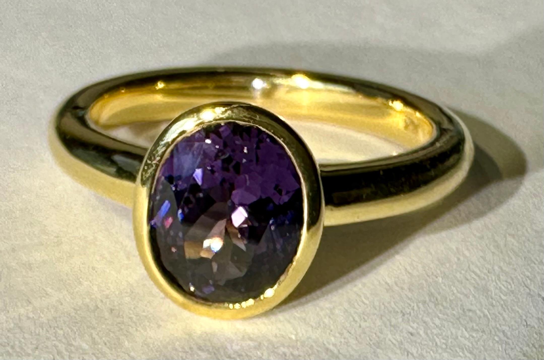 Oval Cut A Kary Adam Designed Purple Spinel Ring Set in 14 Karat Yellow Gold For Sale