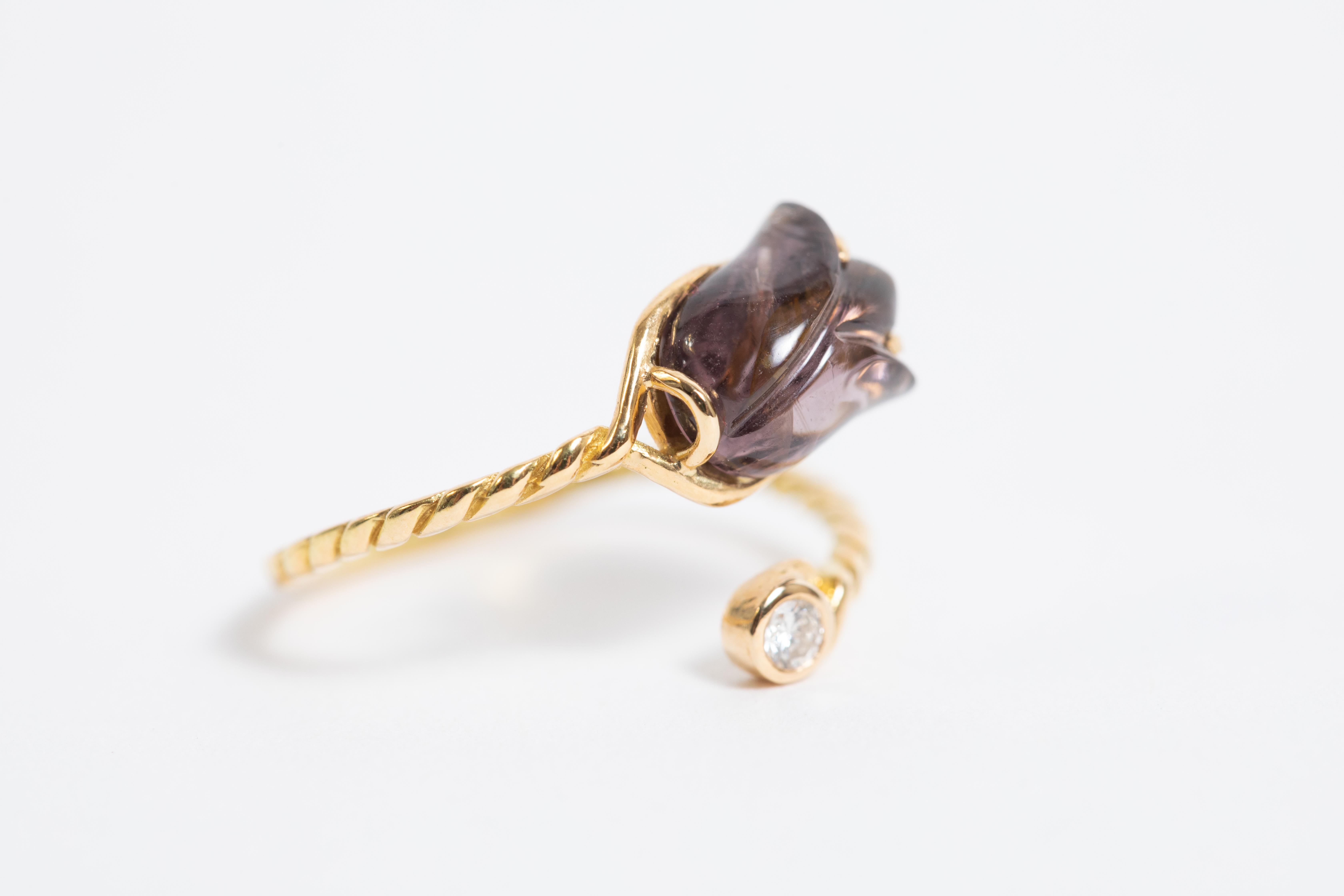 Purple Tourmaline and Diamond You and Me Ring Created by Marion Jeantet For Sale 1