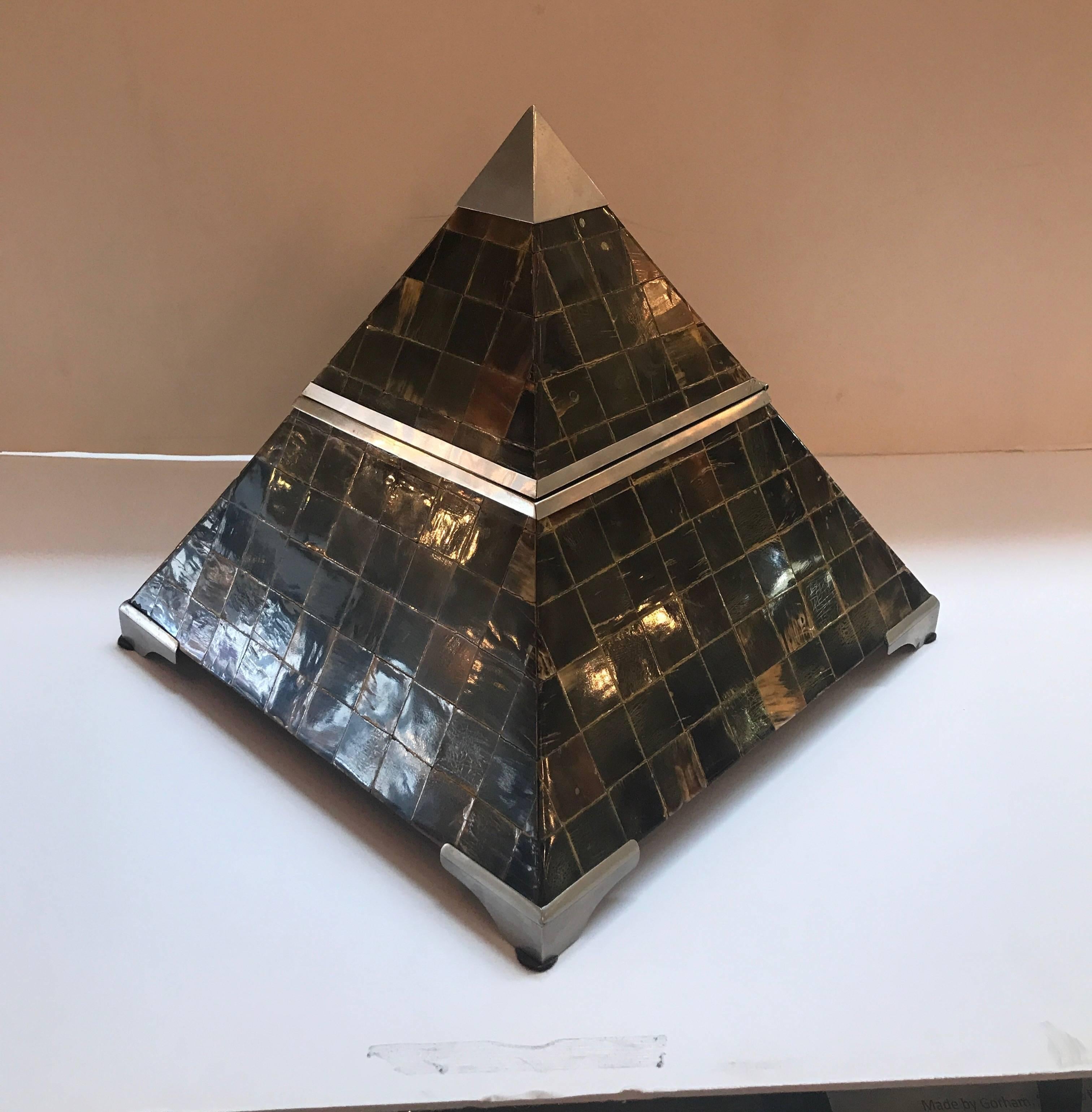 Colombian Pyramid Form Hinged Table Box with Horn Surface