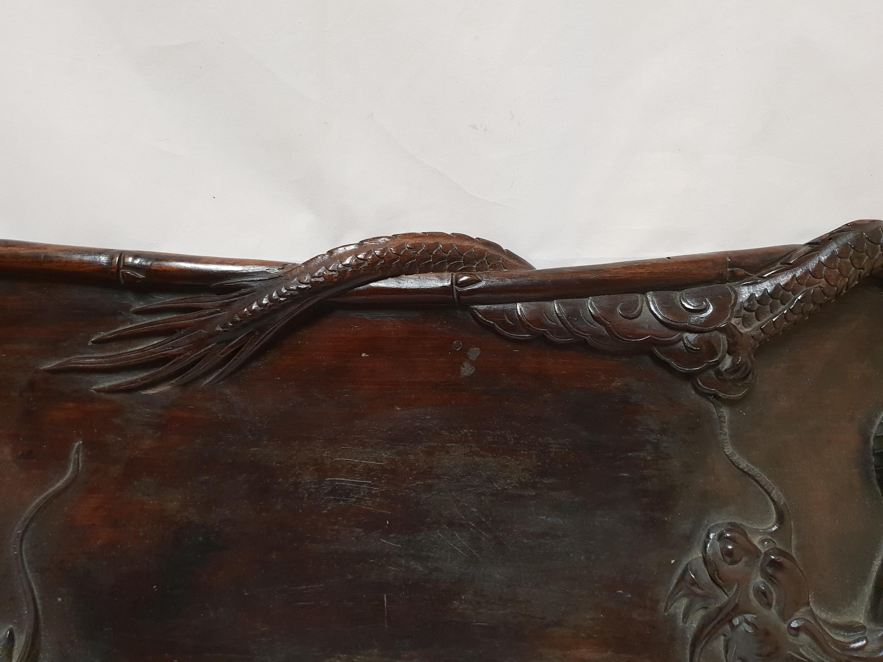 Qing Dynasty Chinese Hardwood Tray with Dragons, 1900s 1