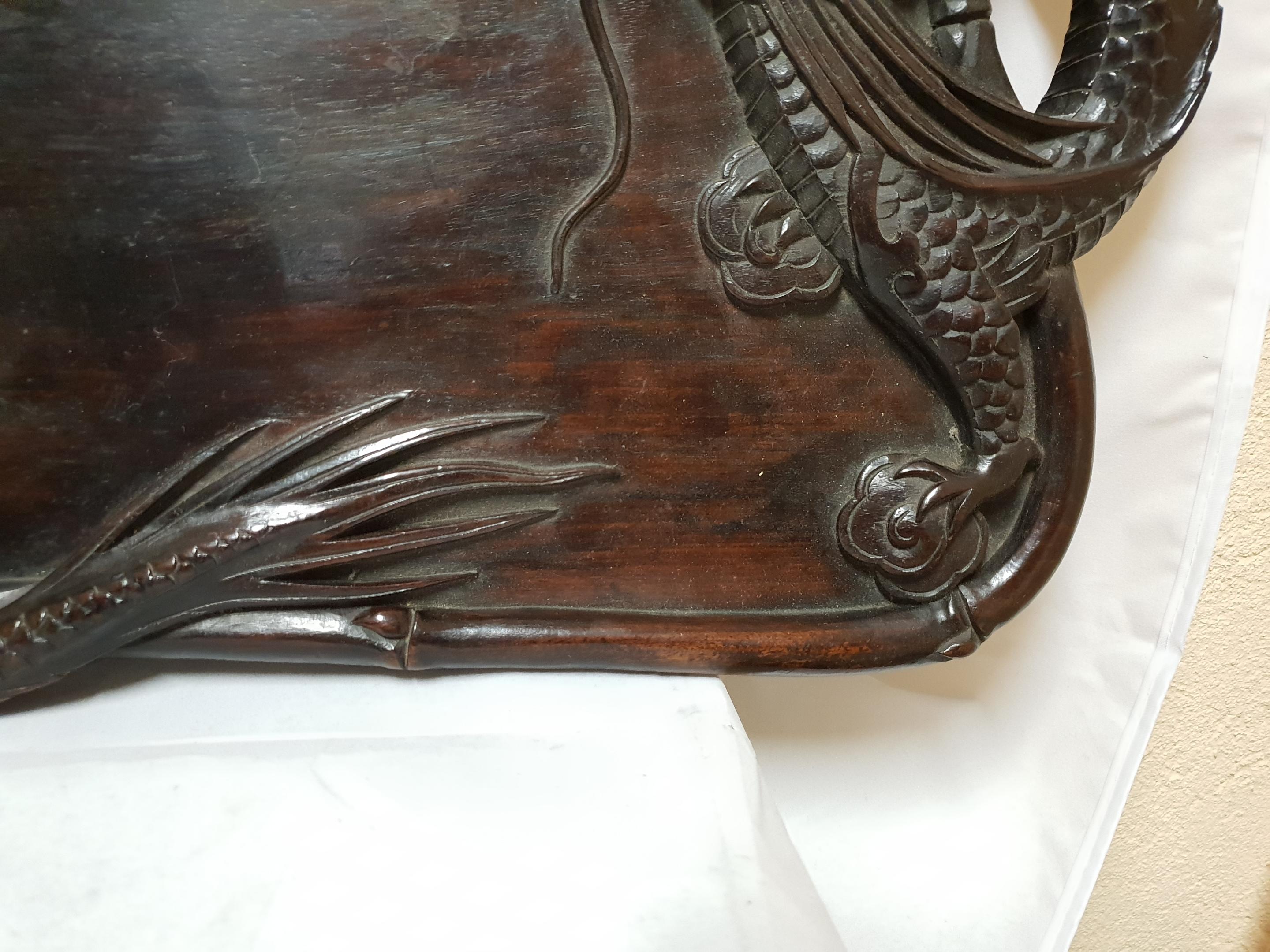 Qing Dynasty Chinese Hardwood Tray with Dragons, 1900s 3