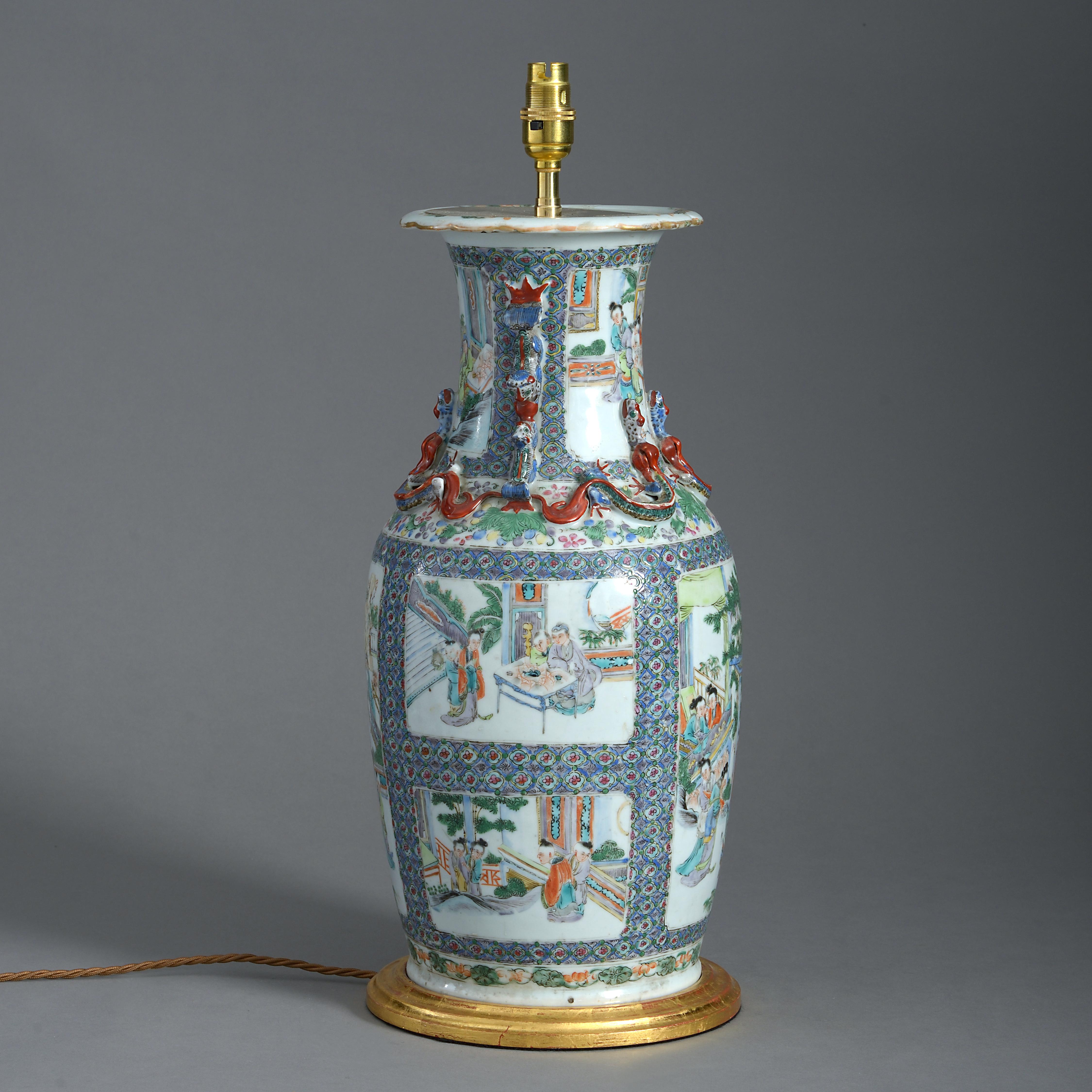 Exportation chinoise Base de lampe à vase de la dynastie Qing Famille Verte