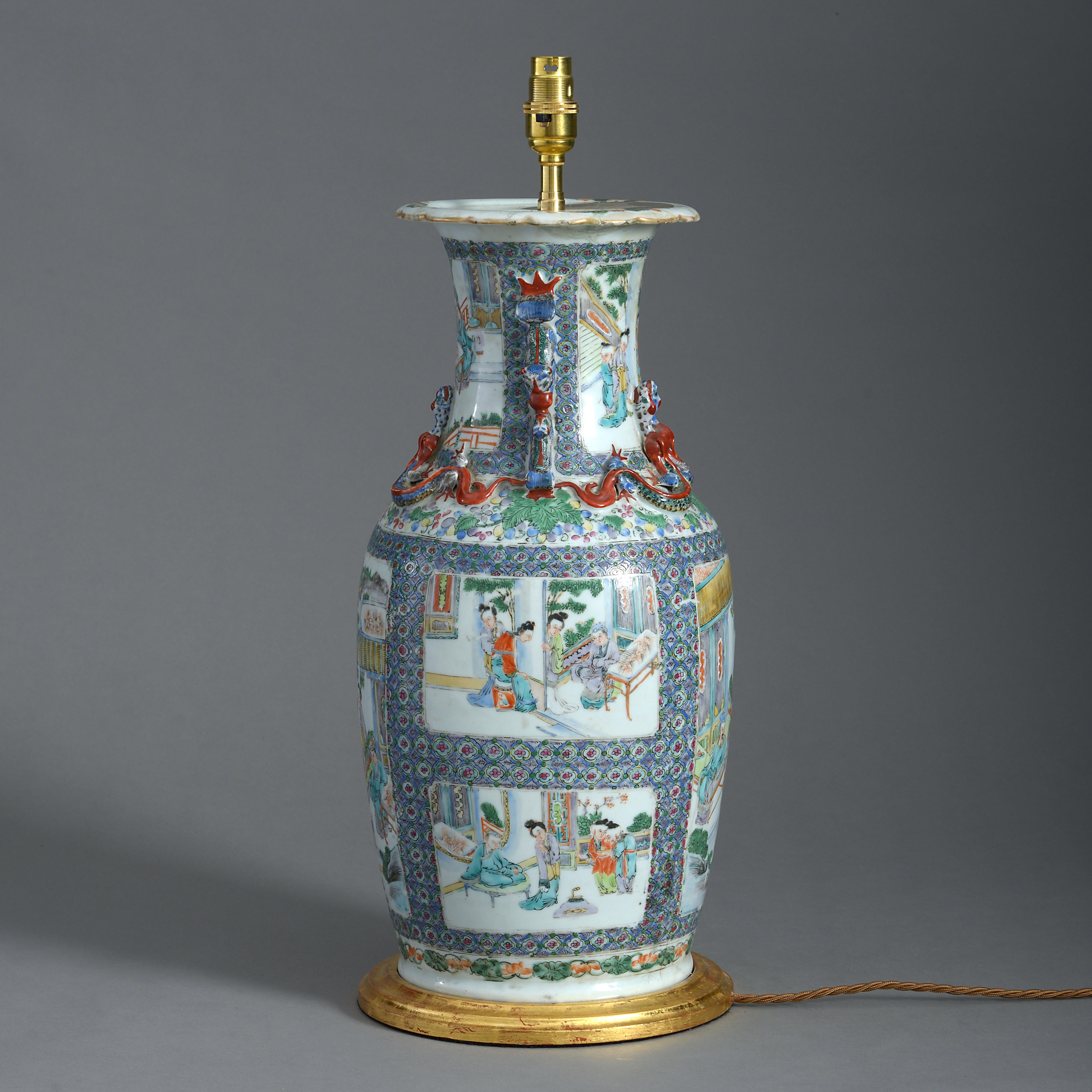 Chinois Base de lampe à vase de la dynastie Qing Famille Verte