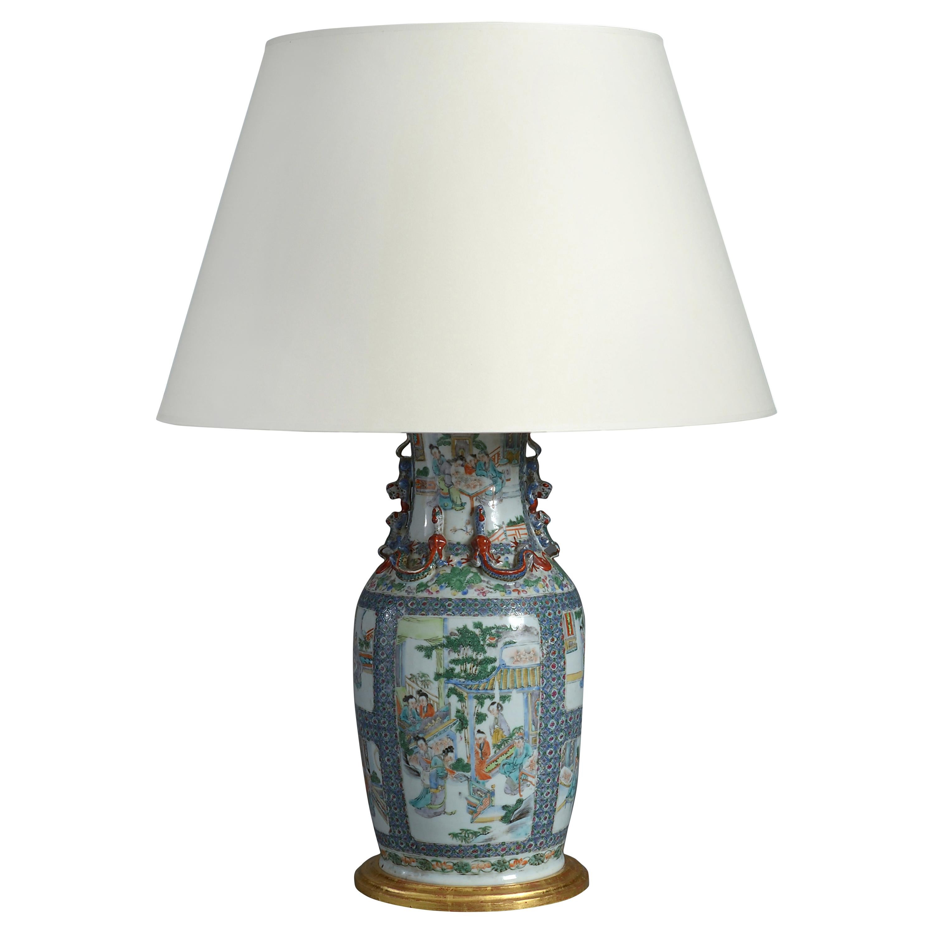 Base de lampe à vase de la dynastie Qing Famille Verte