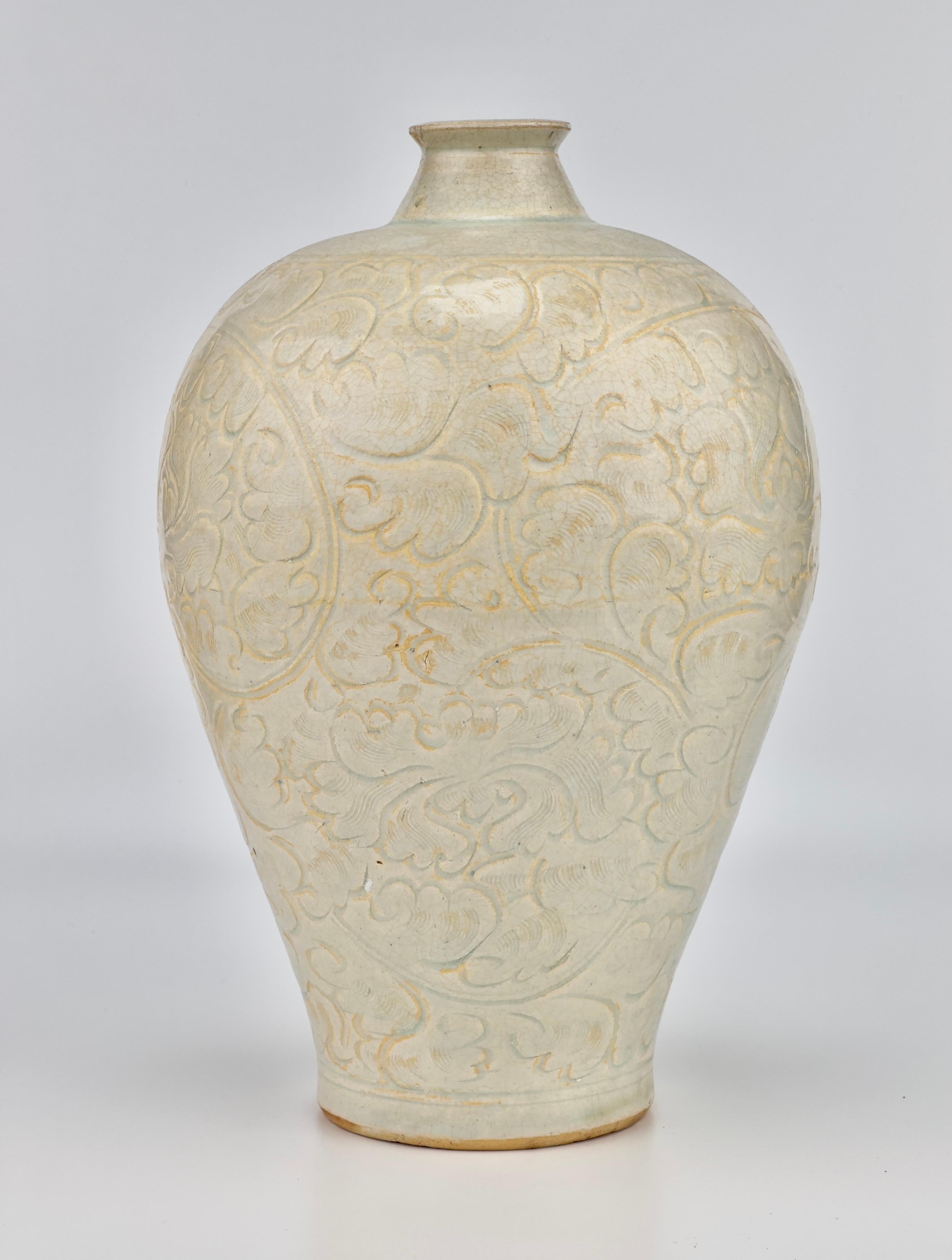 18th Century and Earlier A Qingbai Carved Meiping Porcelain, Song Dynasty For Sale