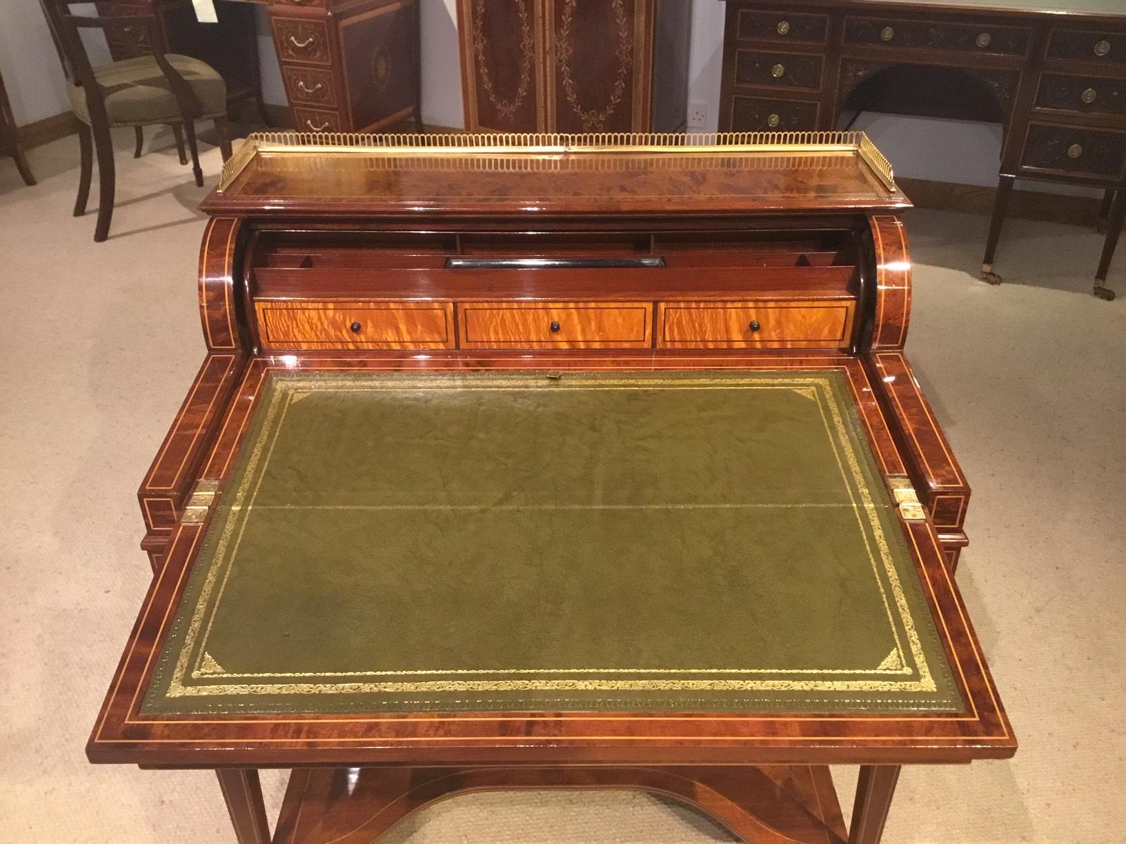 Quality Marquetry Inlaid Cylinder Bureau by Maple & Co 6