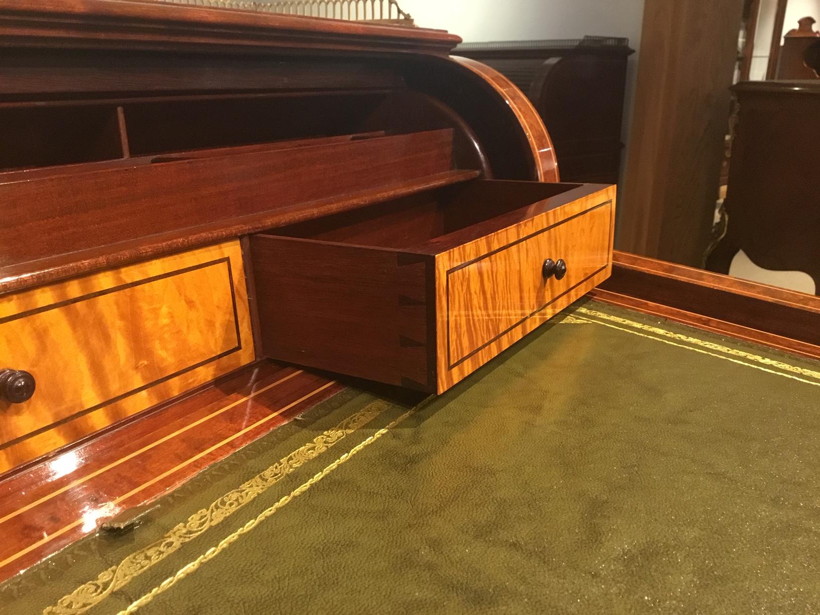 Quality Marquetry Inlaid Cylinder Bureau by Maple & Co 8