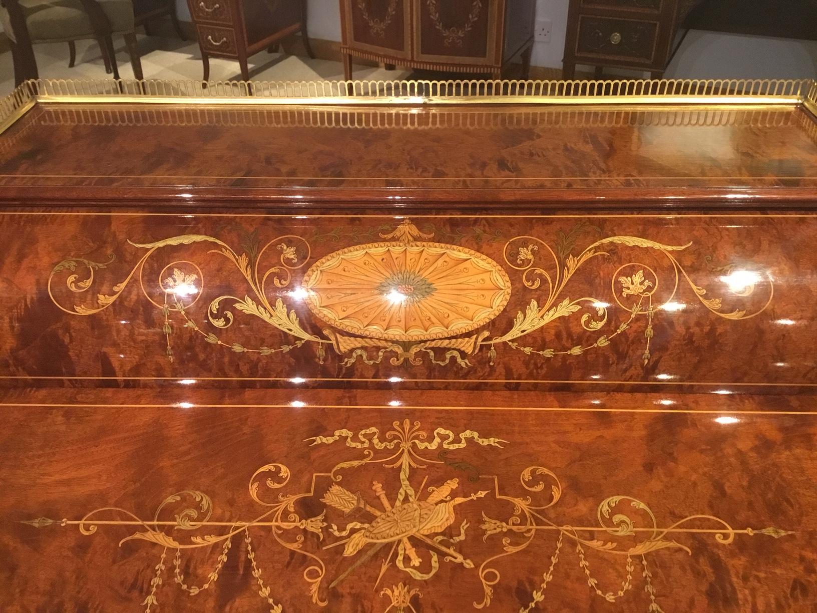 Victorian Quality Marquetry Inlaid Cylinder Bureau by Maple & Co