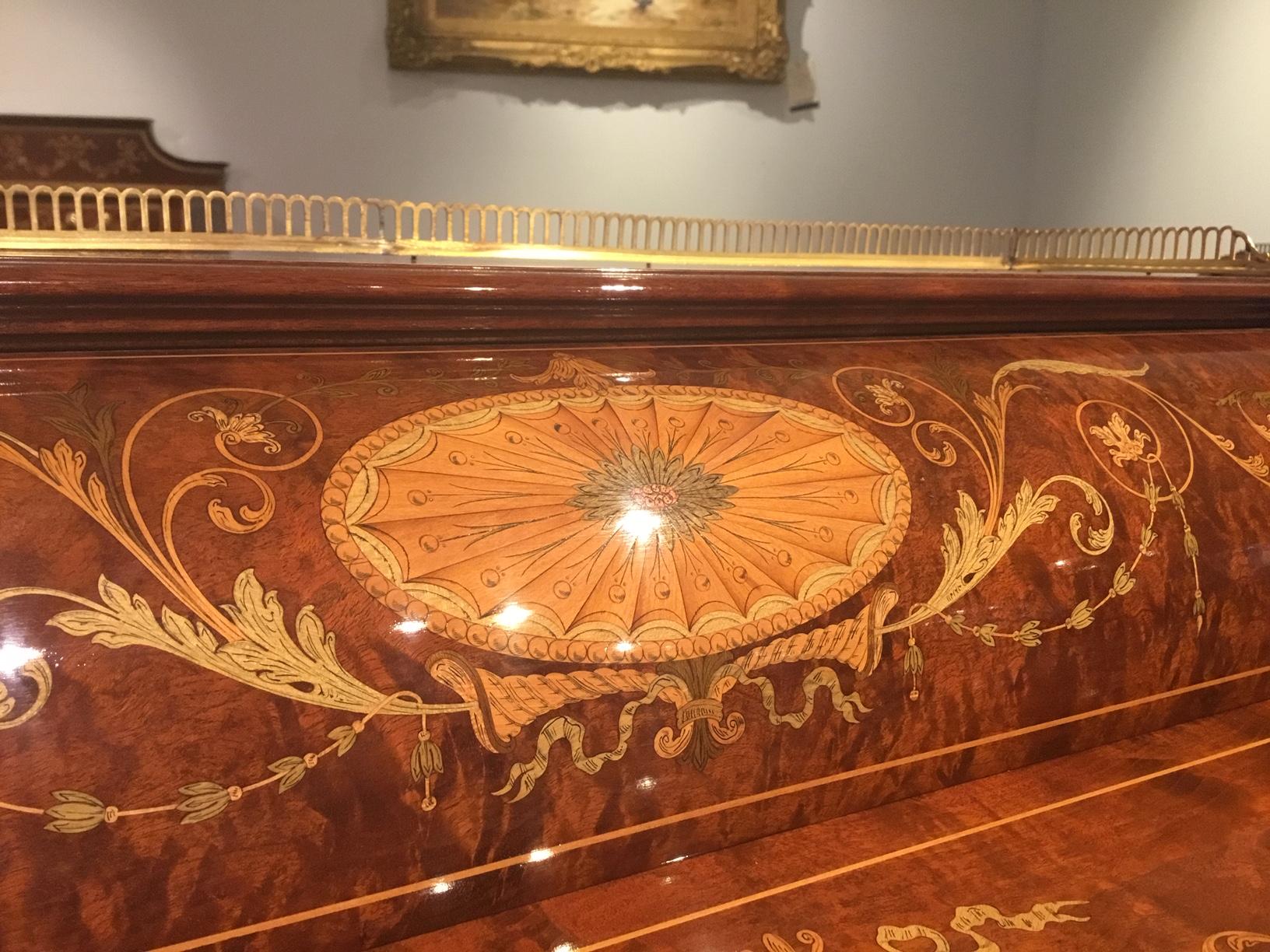 Mahogany Quality Marquetry Inlaid Cylinder Bureau by Maple & Co