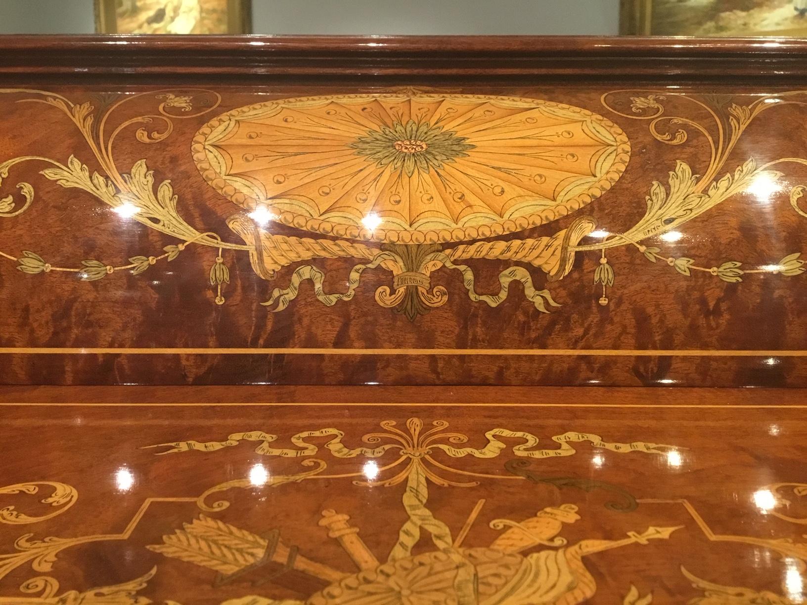 Quality Marquetry Inlaid Cylinder Bureau by Maple & Co 1