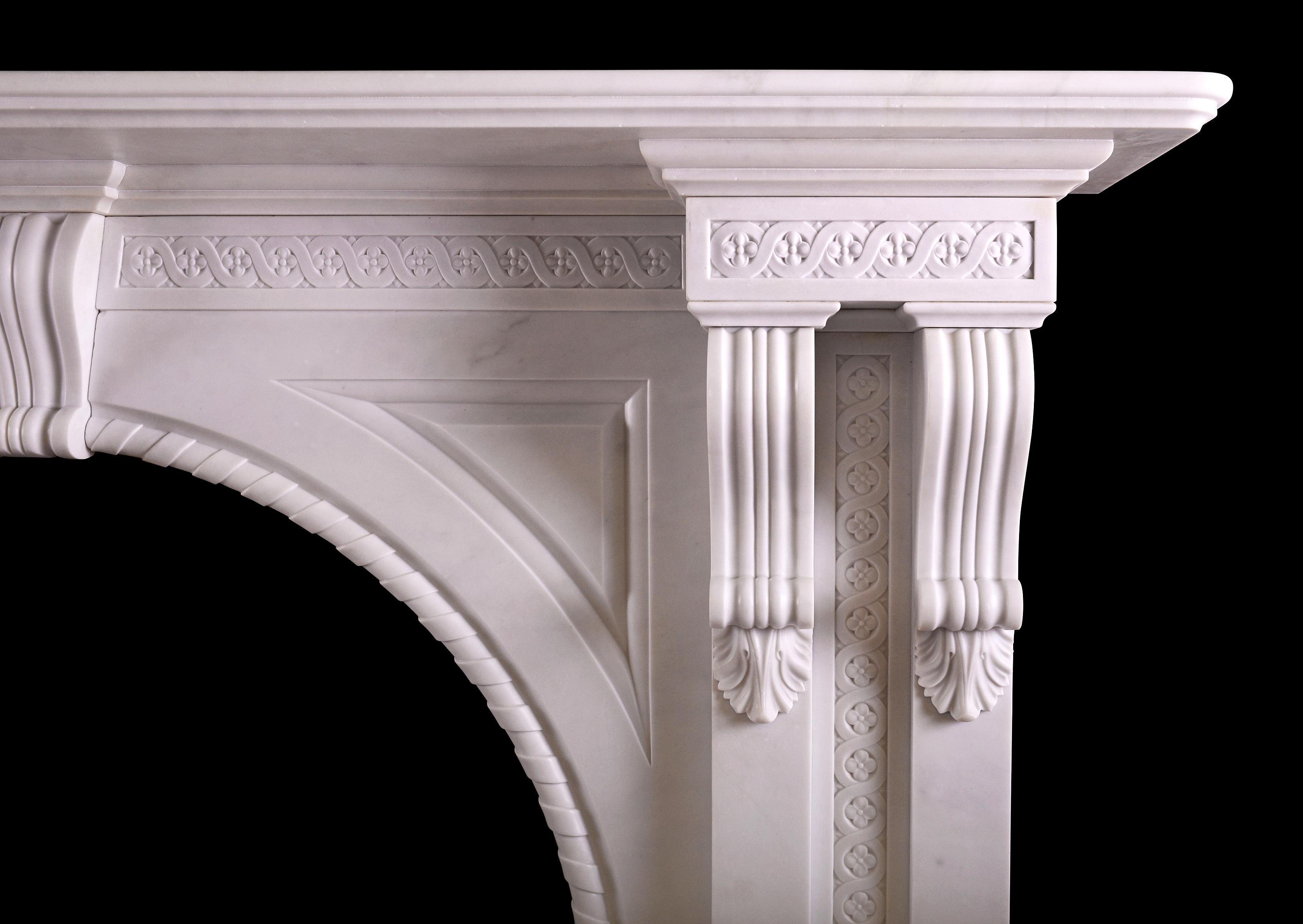 English Quality Period Victorian Fireplace in Italian Statuary Marble For Sale