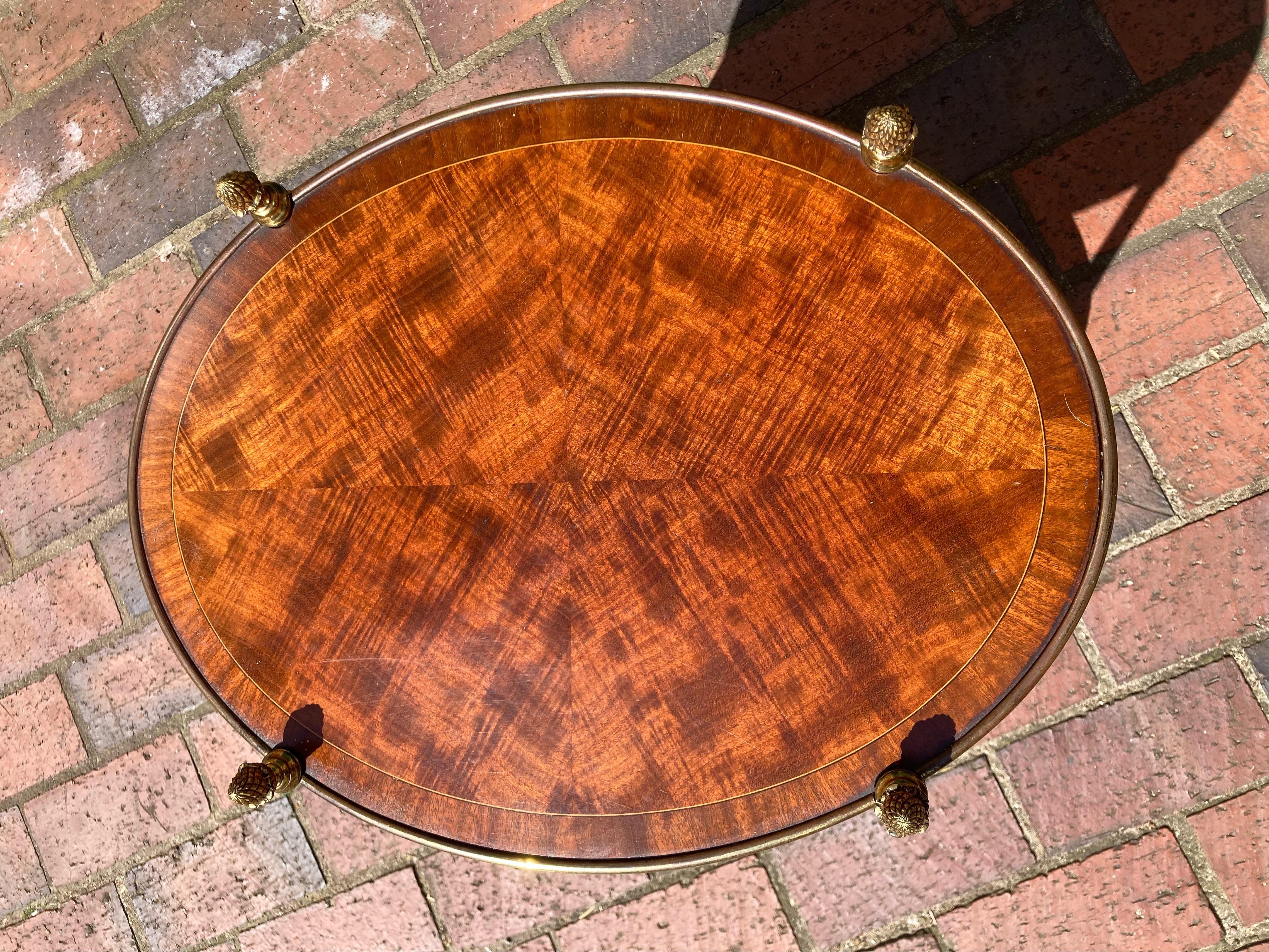 20th Century Quarter Veneered Book Matched Mahogany Two Tier Oval Table