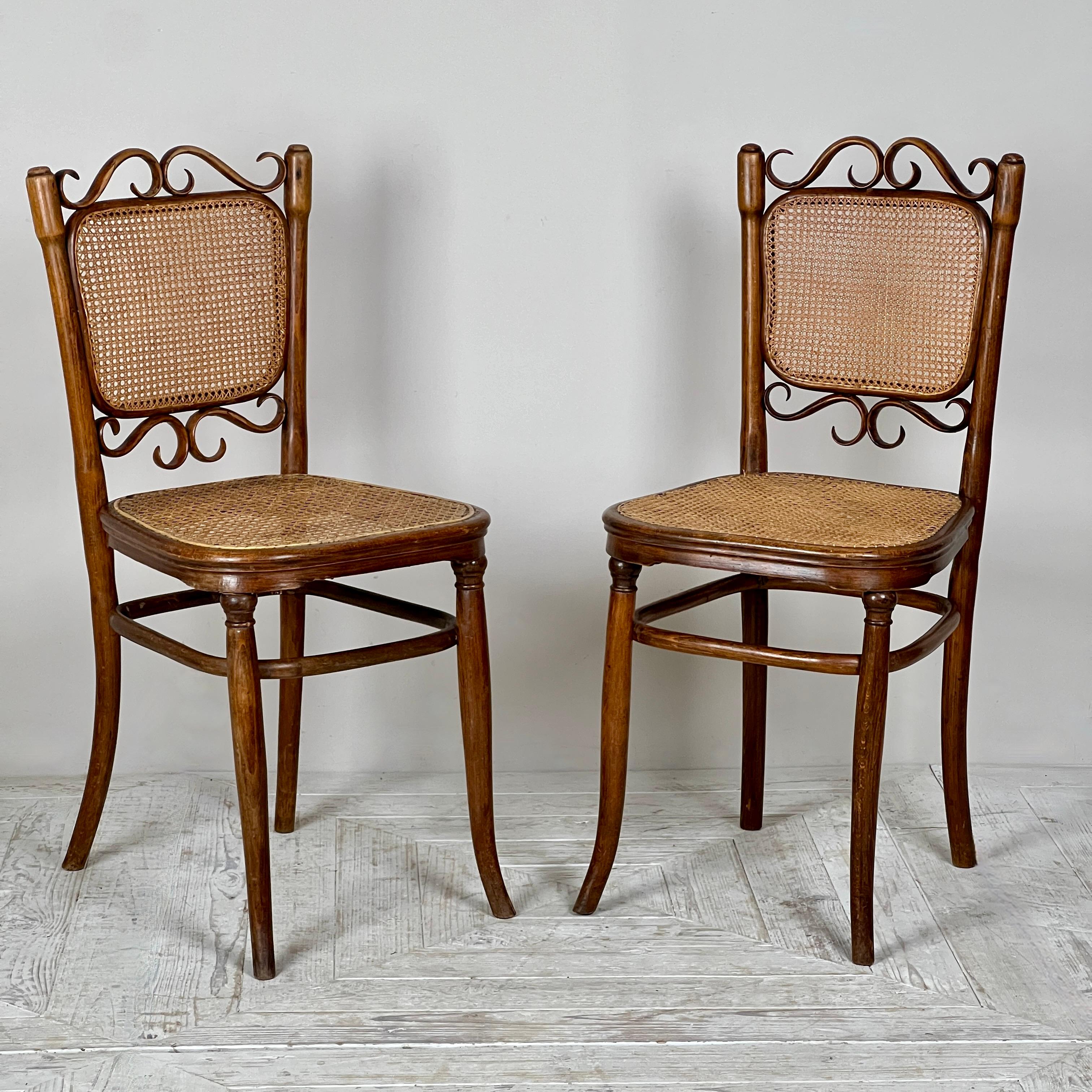 Art nouveau Quatuor de chaises en bois courbé et en rotin du début du 20e siècle par Josef Hoffmann