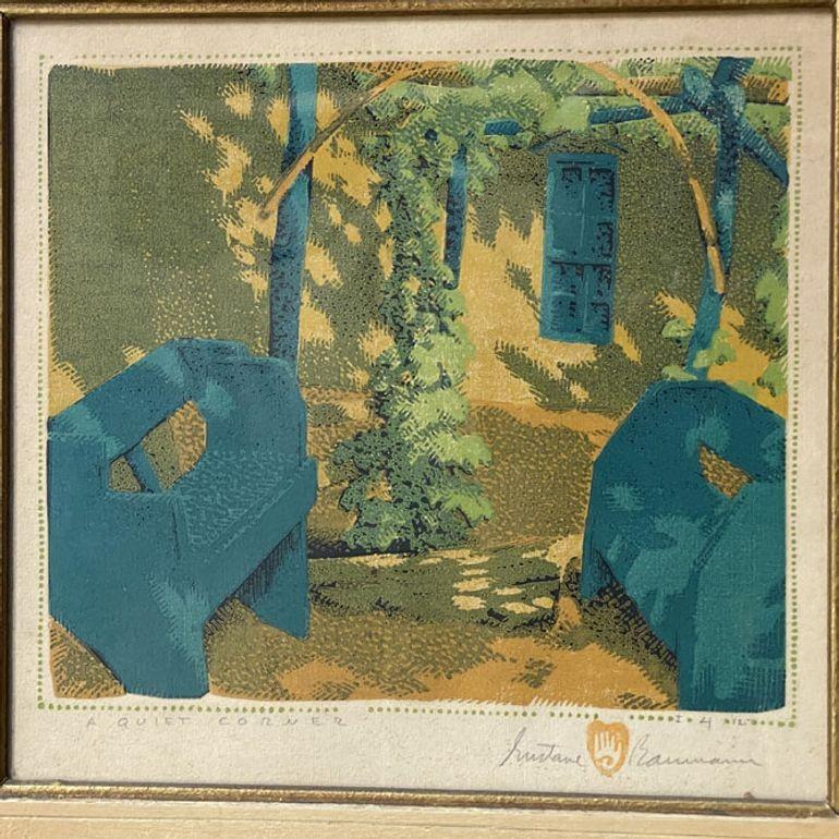 Original 1936 color woodcut print titled 