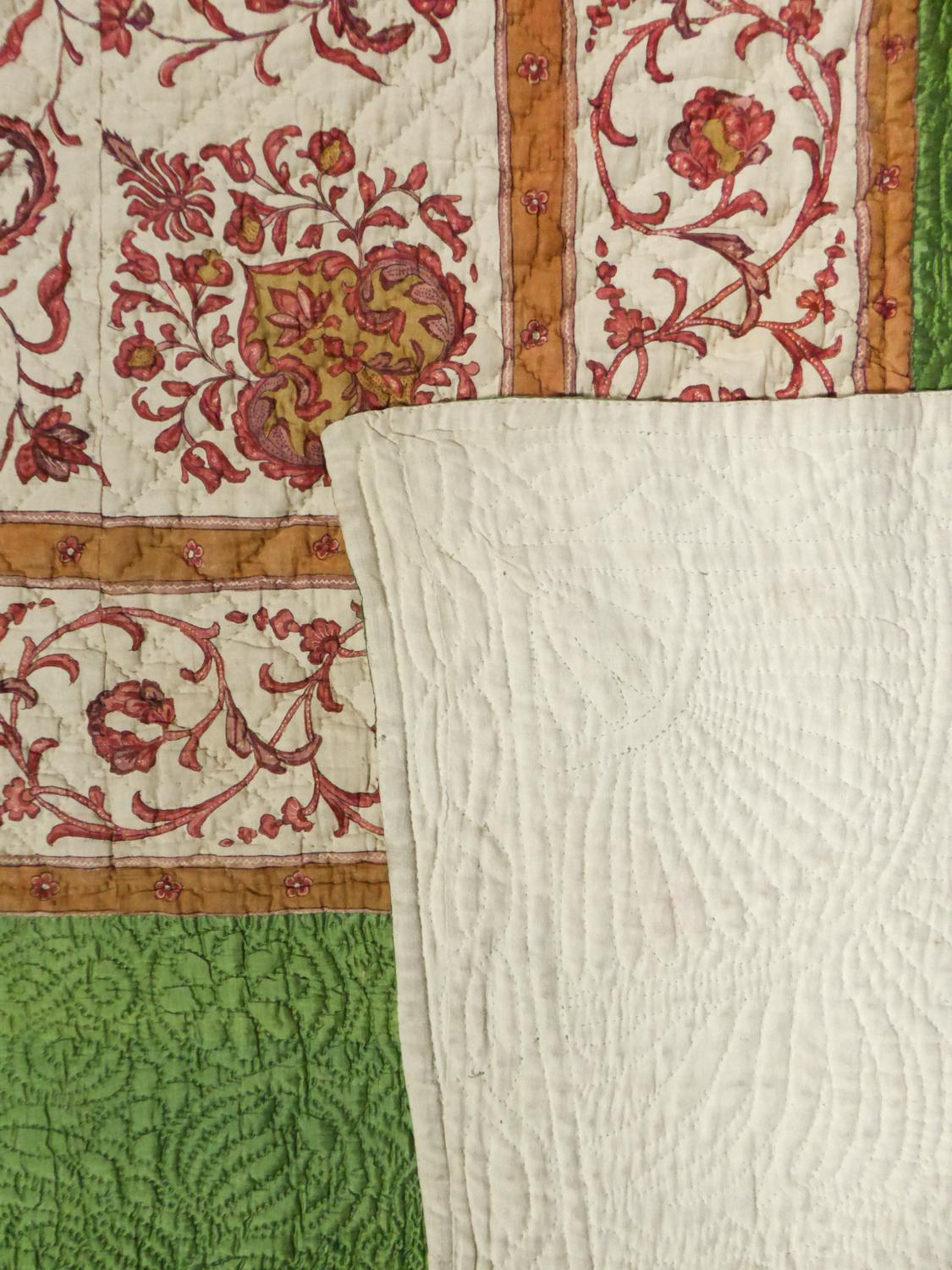 A Quilting Indian Chintz Palampore And Taffeta Bedcover Circa 1720/1750 3