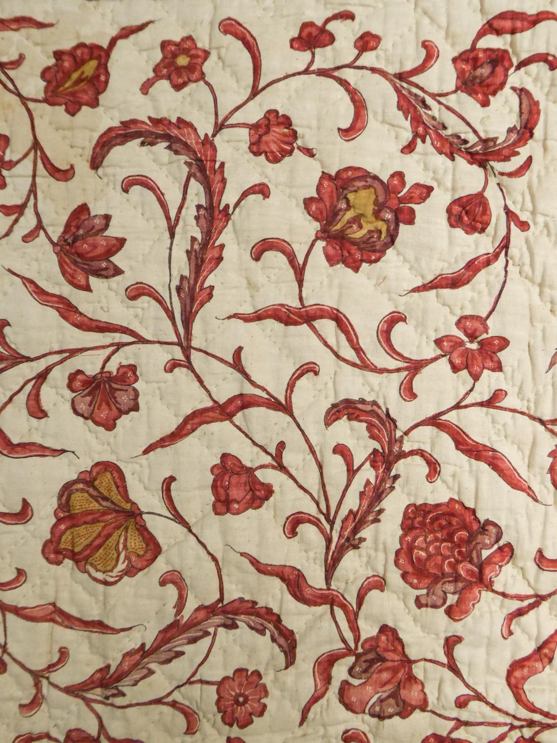 A Quilting Indian Chintz Palampore And Taffeta Bedcover Circa 1720/1750  For Sale 5