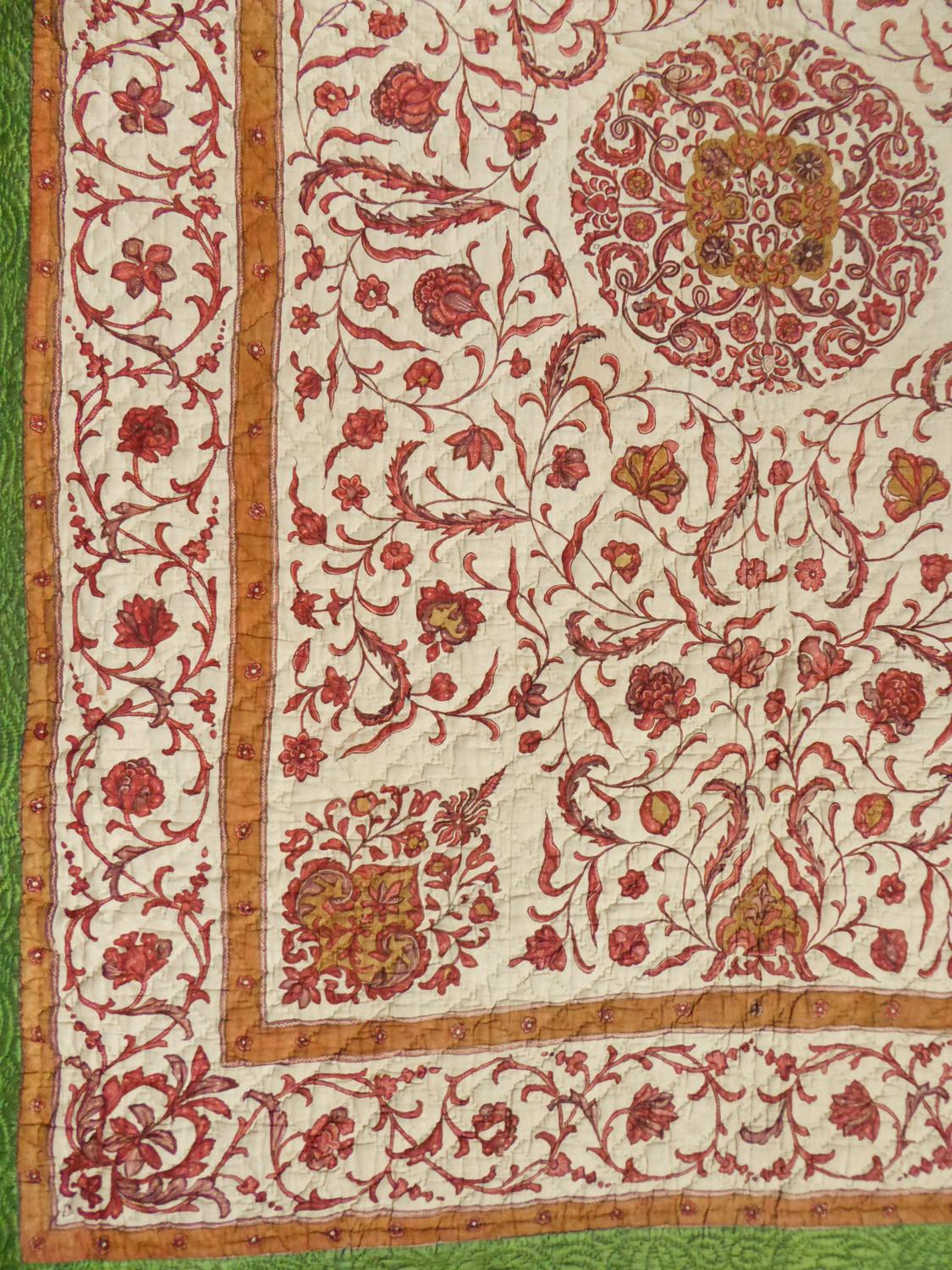 Gesteppter indischer Chintz Palampore- und Taft-Bettbezug, um 1720/1750  für Damen oder Herren im Angebot