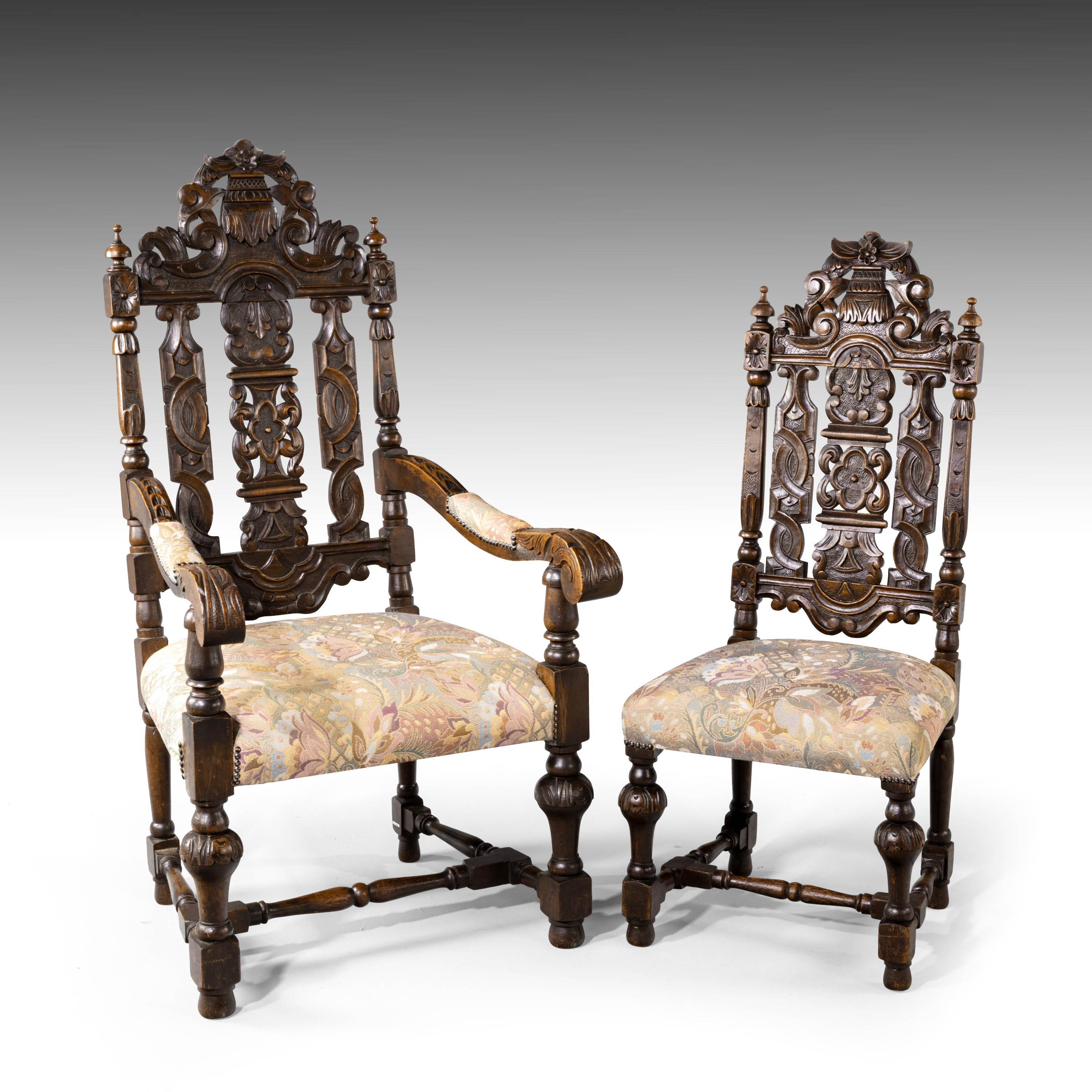 Quite Exceptional Set of 6 '4+2' 17th Century Style Oak Chairs 12